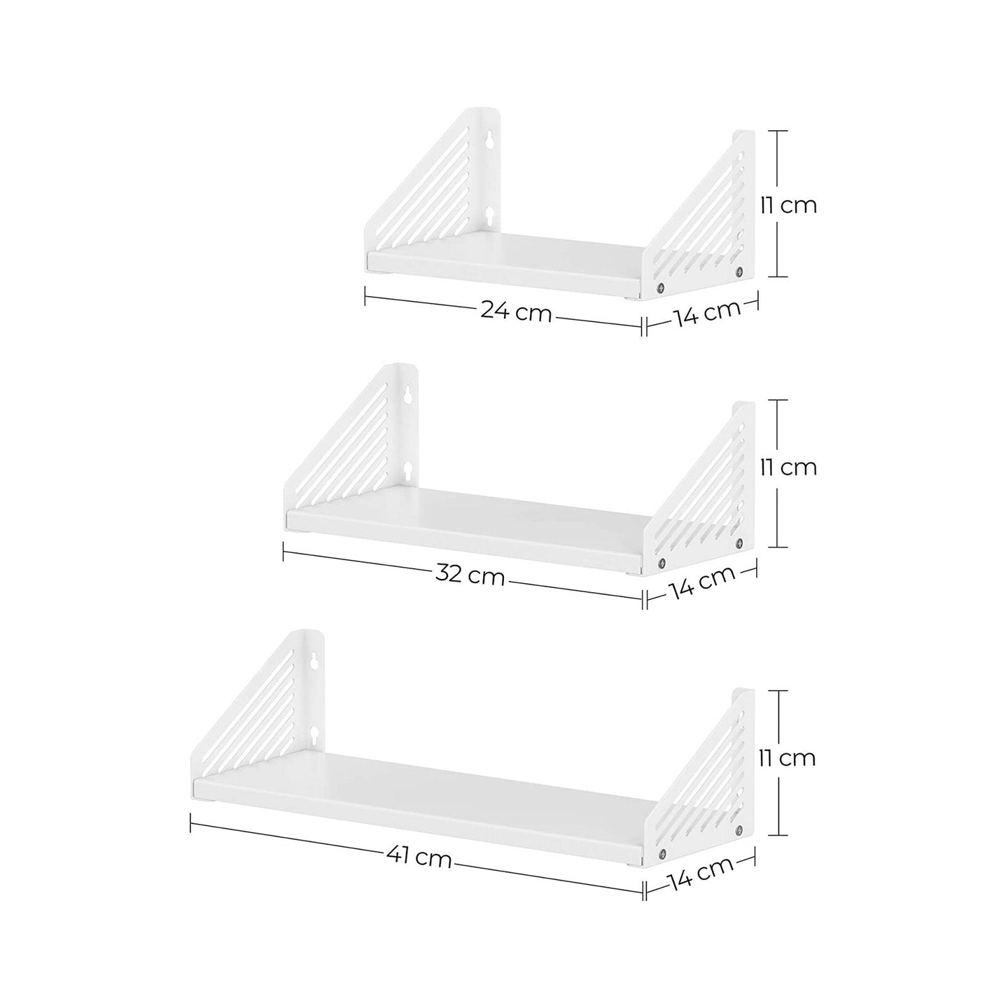 Metal Wall Shelves - Set of 3 - White - Versatile Floating Design for Trinkets and Decor
