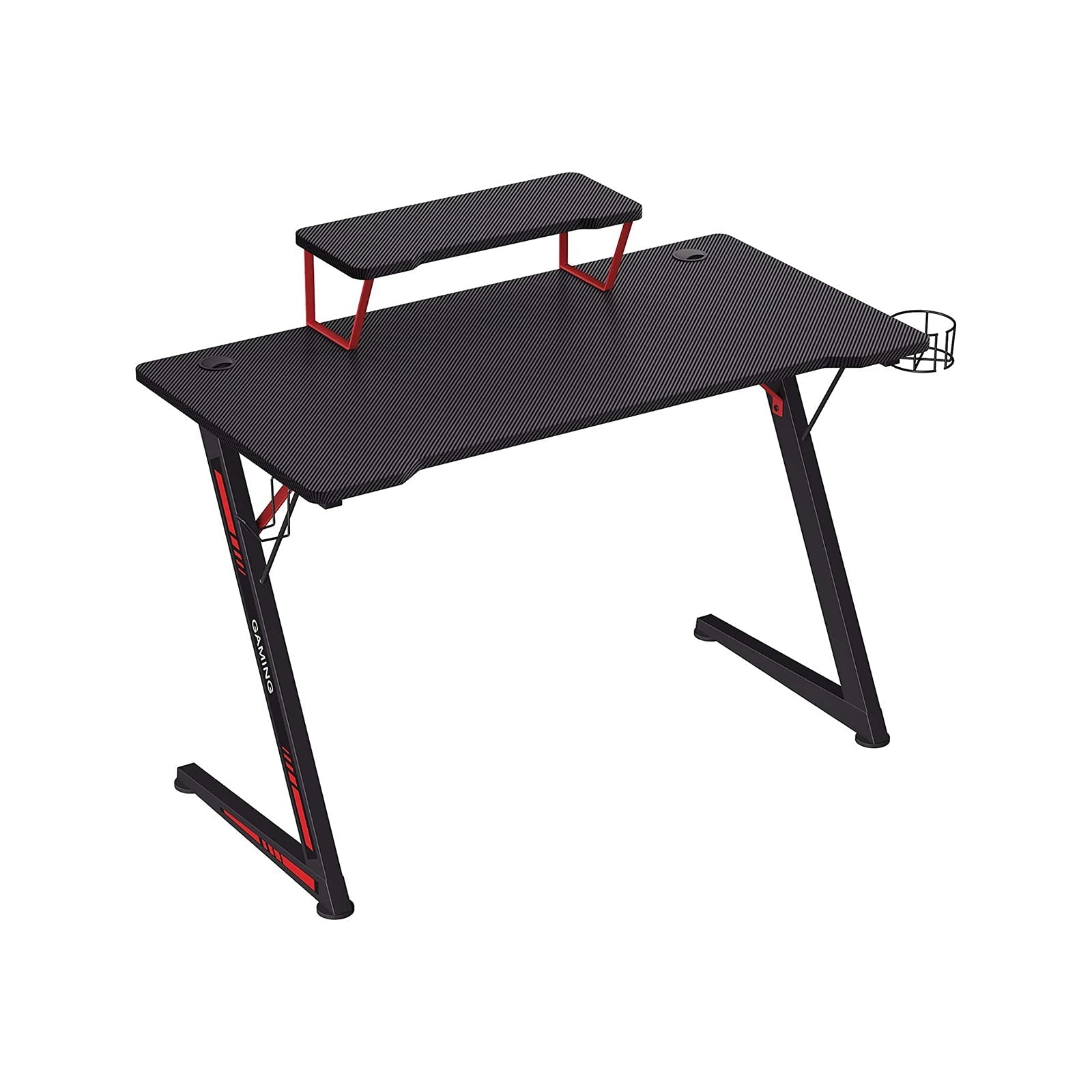Gaming Desk - Steel - Black and Red - Multifunctional with Monitor Stand