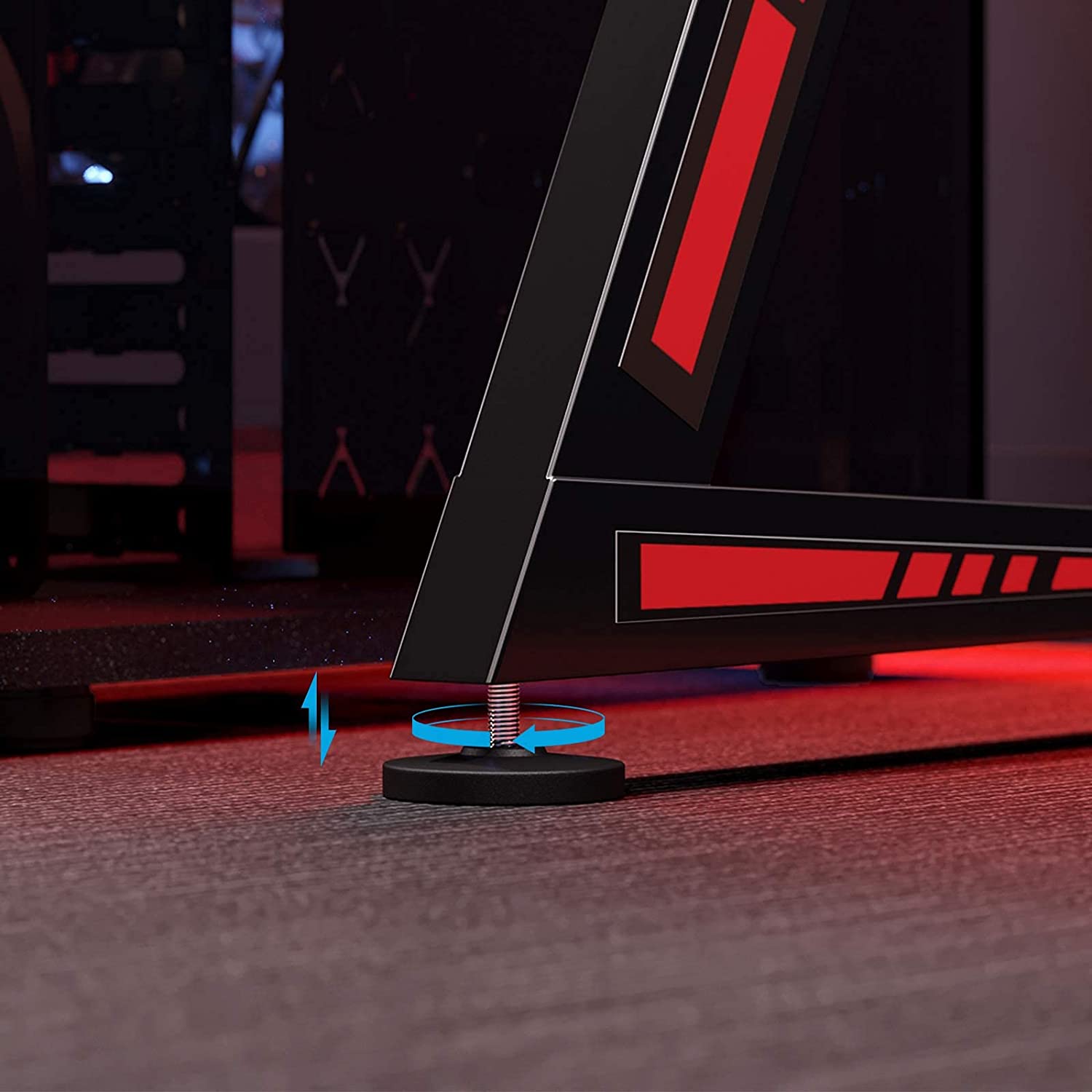 Gaming Desk - Steel - Black and Red - Multifunctional with Monitor Stand