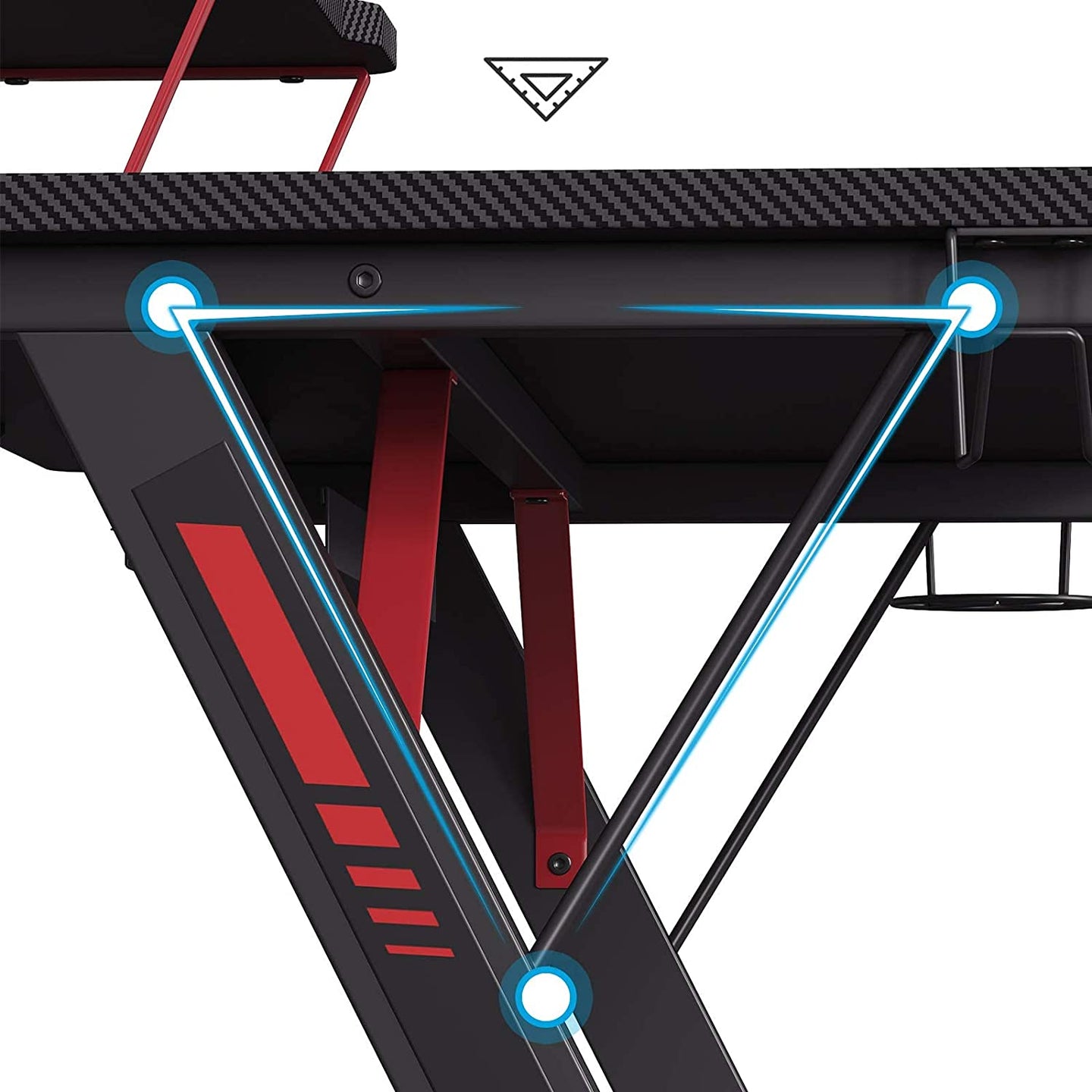 Gaming Desk - Steel - Black and Red - Multifunctional with Monitor Stand