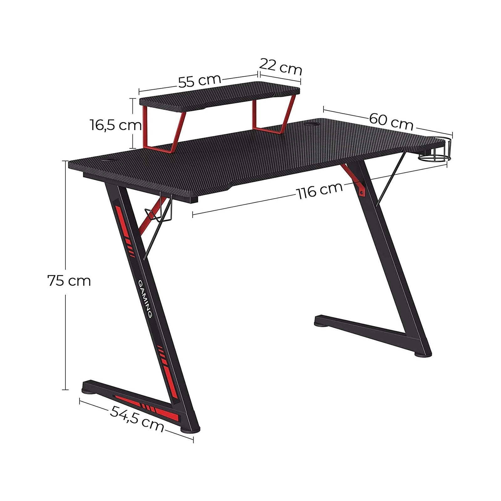 Gaming Desk - Steel - Black and Red - Multifunctional with Monitor Stand