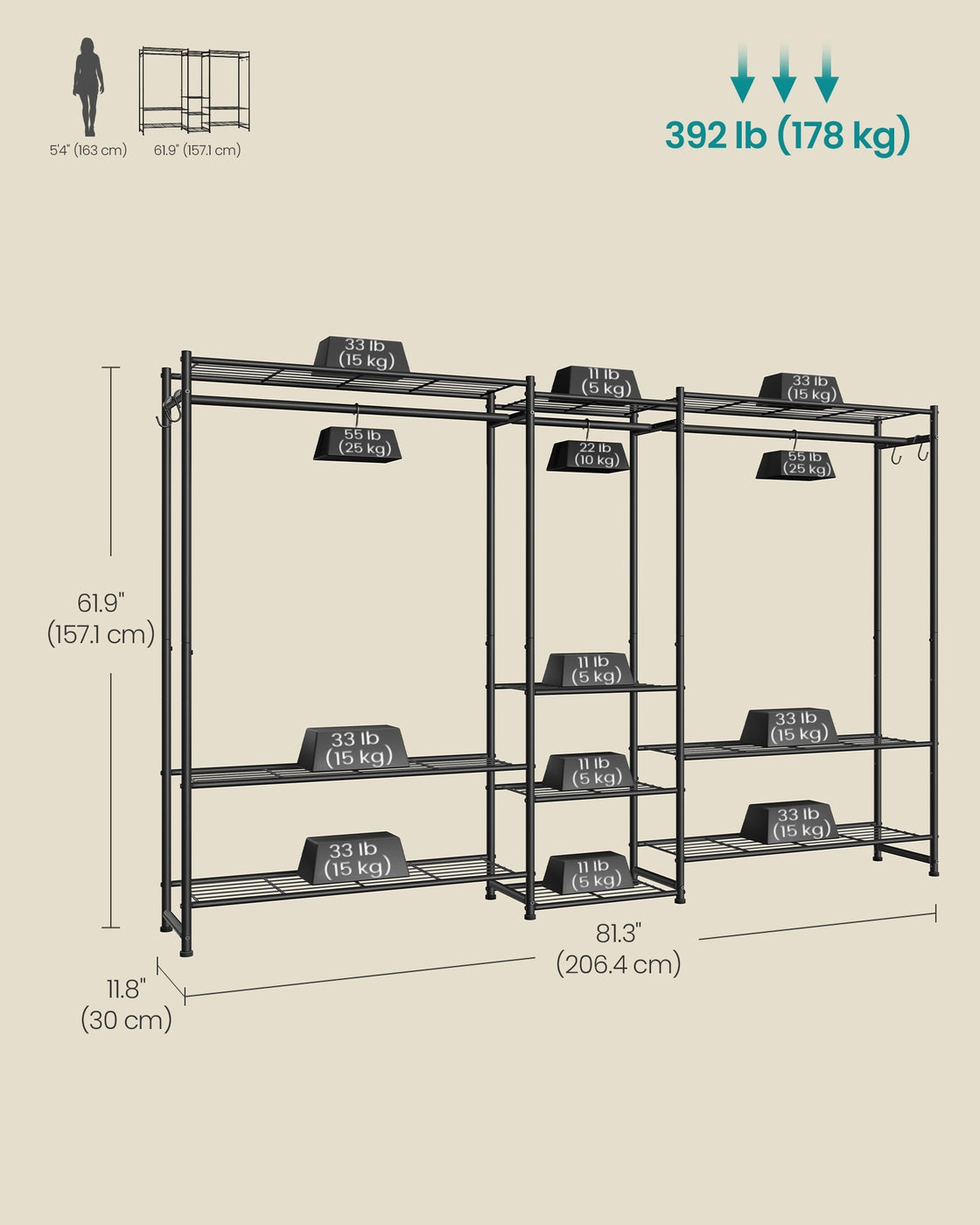 Open Wardrobe Clothing Rack - 30L - Steel - 10 Shelves