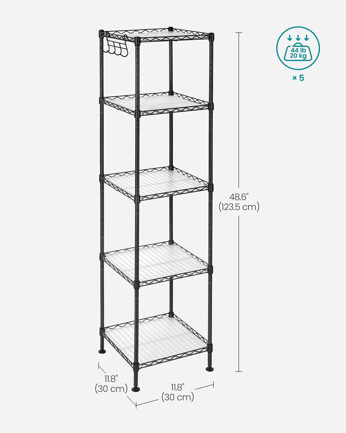 Bathroom Shelf - Metal - Black - Sturdy Design with Expandable Features and Removable Hooks