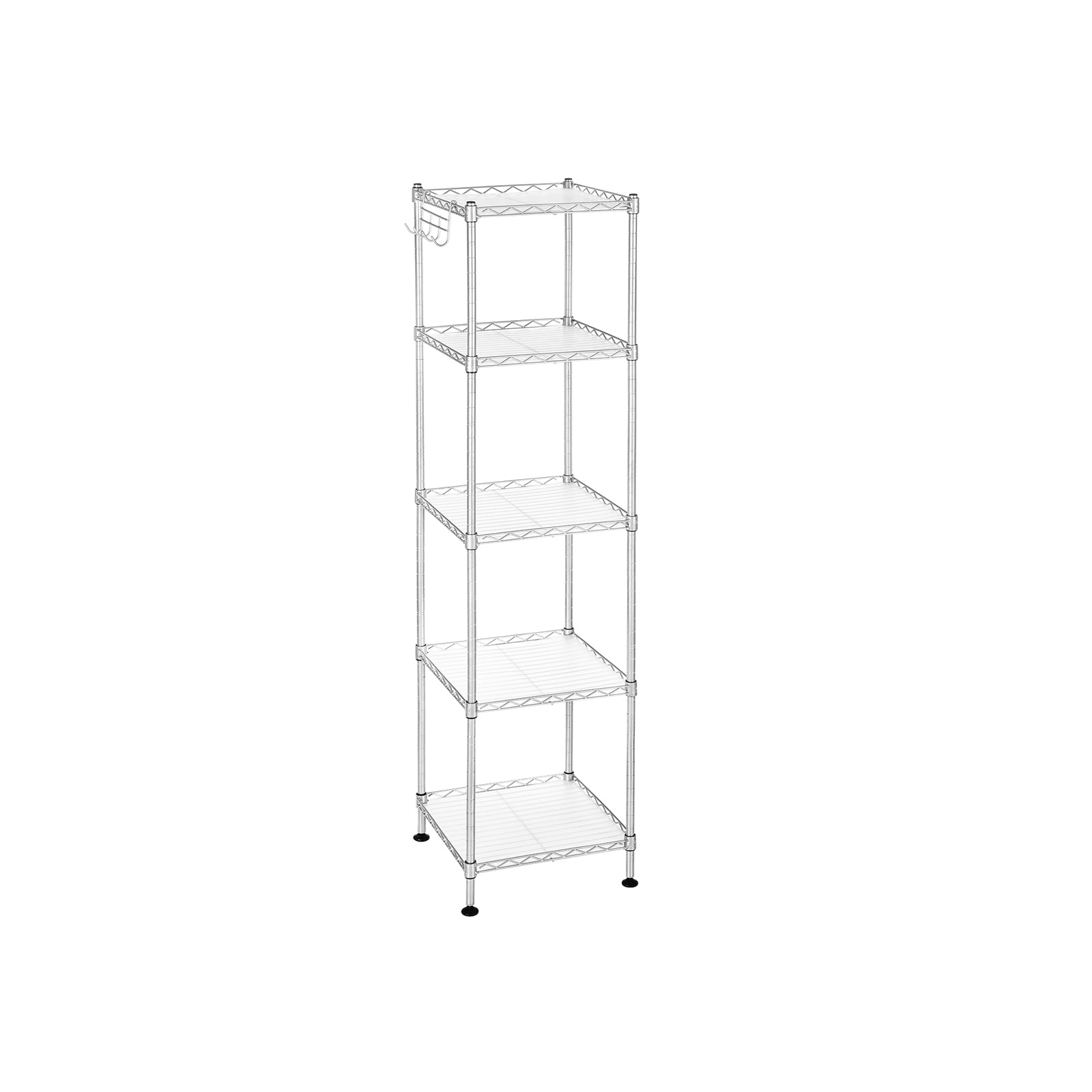 Bathroom Shelf - Metal - Silver - Sturdy Storage Rack with Removable Hooks and Expandable Design