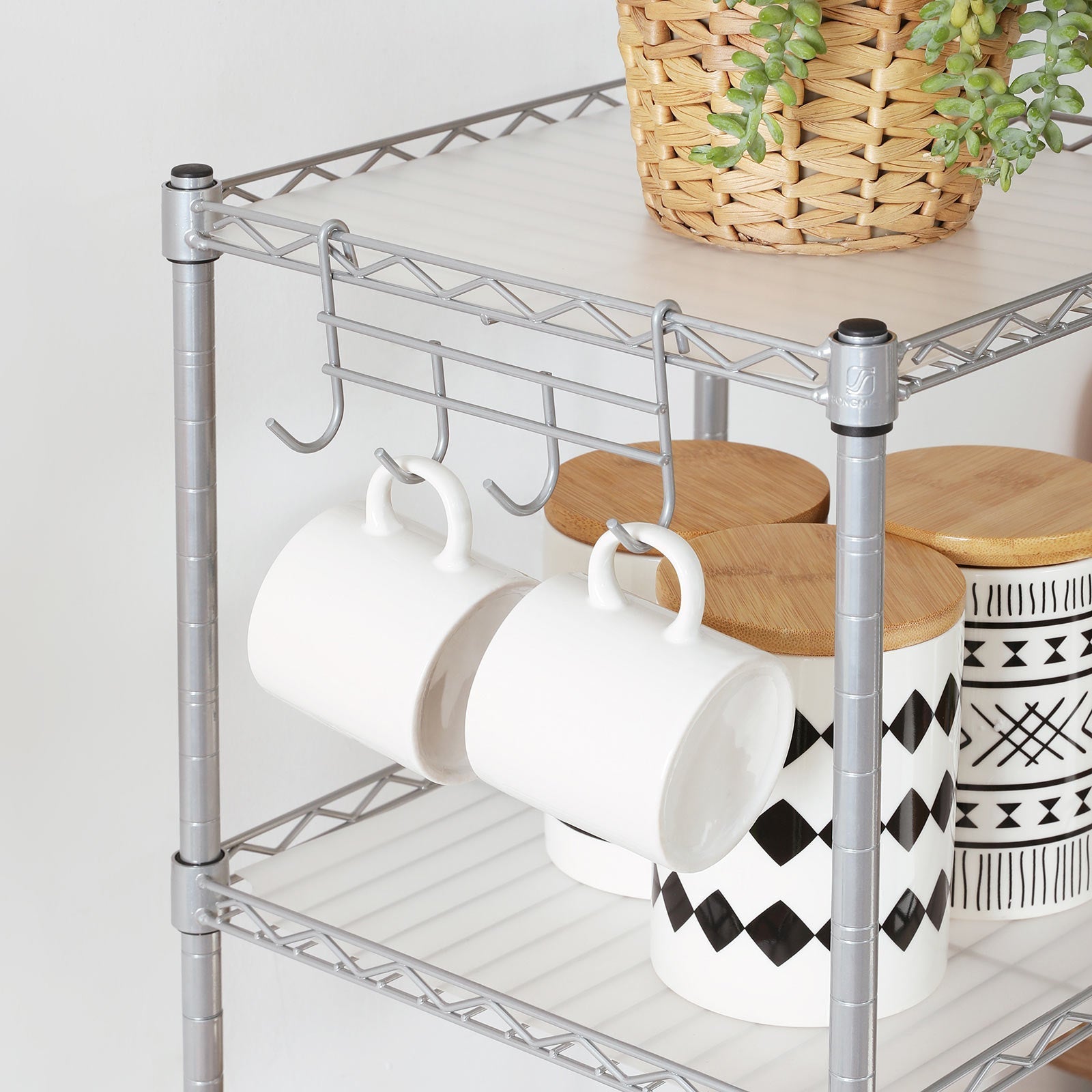 Bathroom Shelf - Metal - Silver - Sturdy Storage Rack with Removable Hooks and Expandable Design