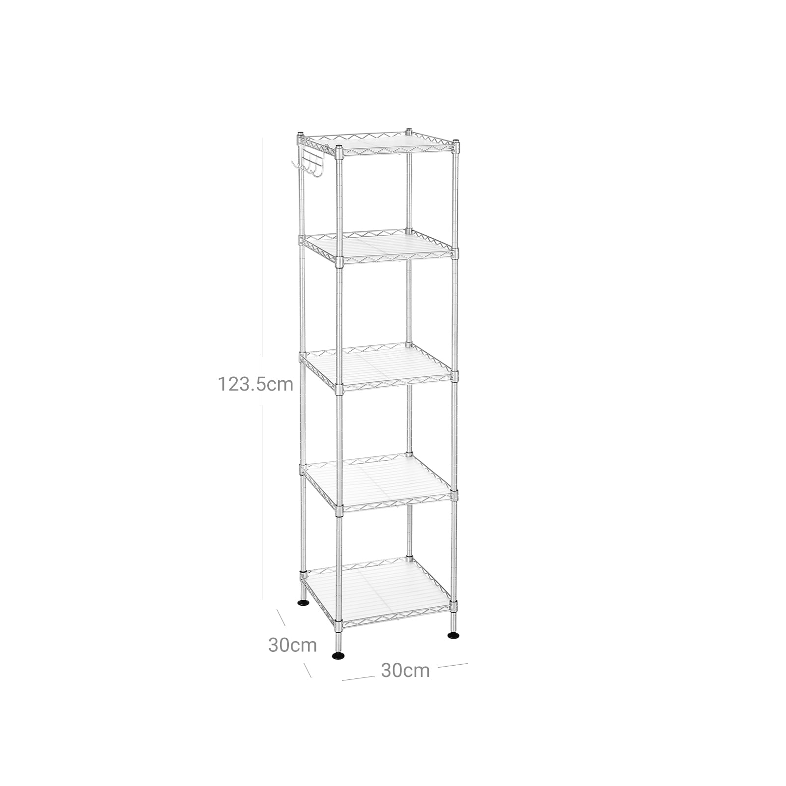 Bathroom Shelf - Metal - Silver - Sturdy Storage Rack with Removable Hooks and Expandable Design