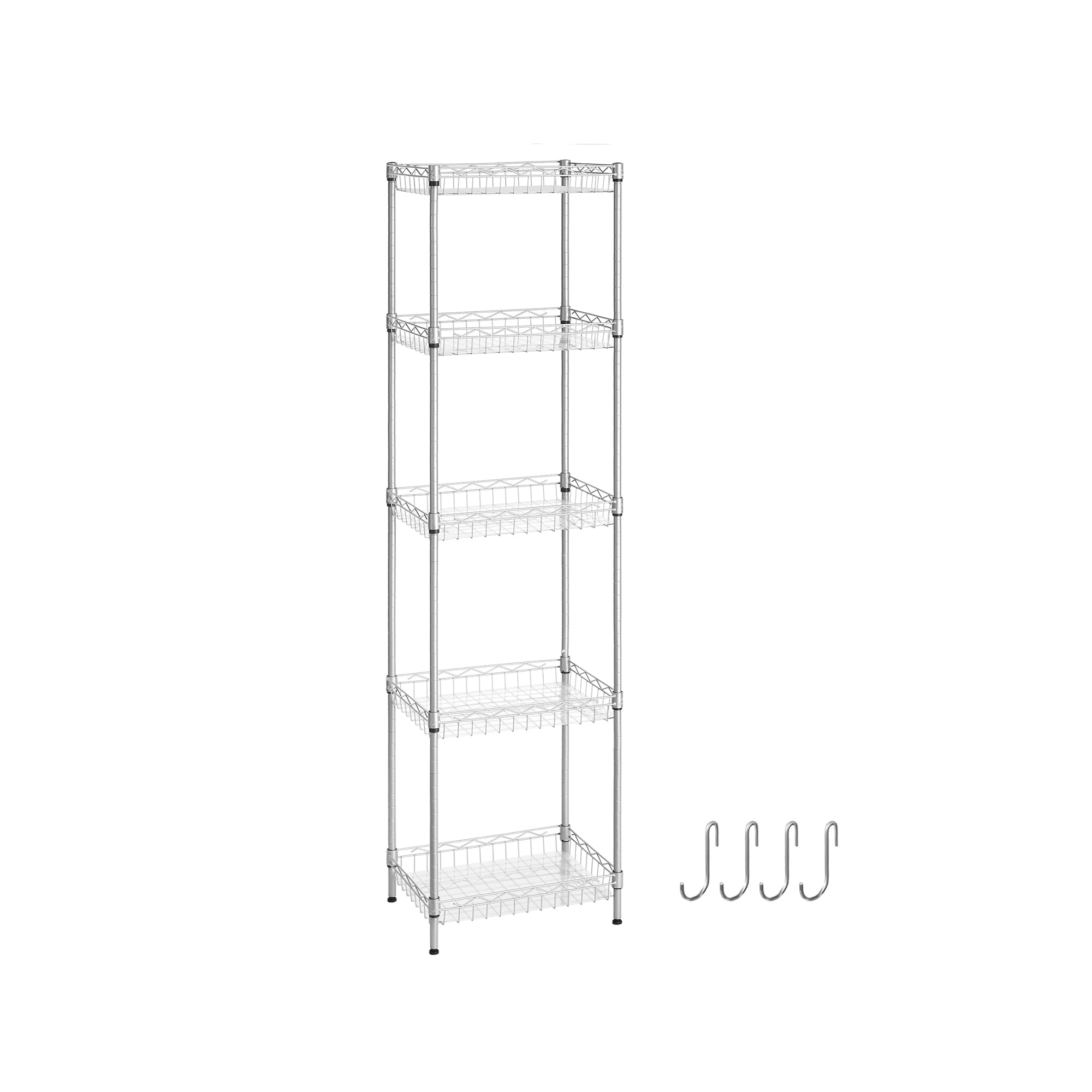 5-Tier Metal Storage Unit - Metal - Black - Adjustable Shelves with Hooks