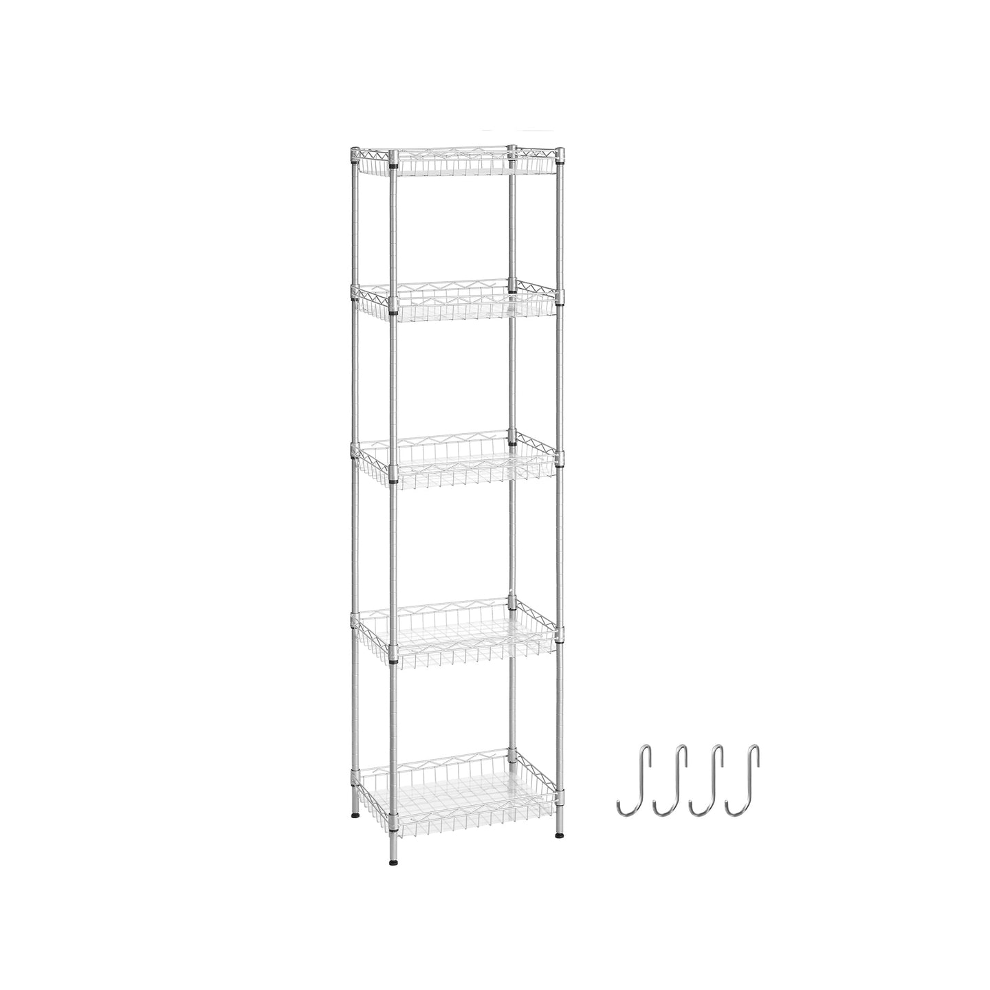 5-Tier Metal Storage Unit - Metal - Black - Adjustable Shelves with Hooks