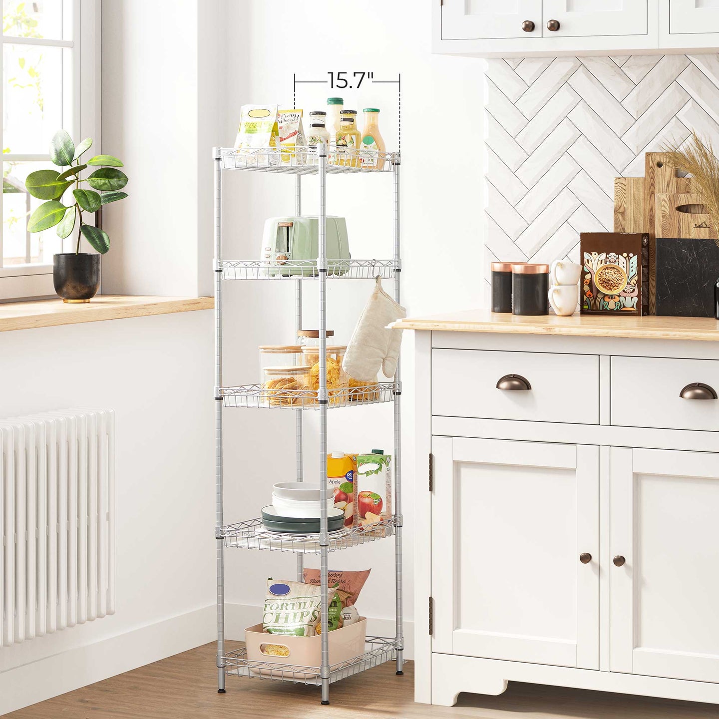 5-Tier Metal Storage Unit - Metal - Black - Adjustable Shelves with Hooks