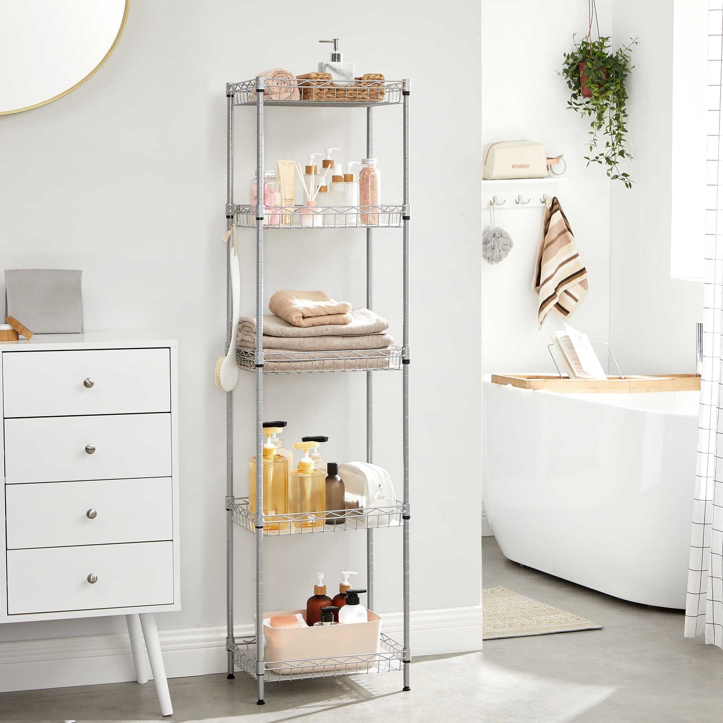 5-Tier Metal Storage Unit - Metal - Black - Adjustable Shelves with Hooks