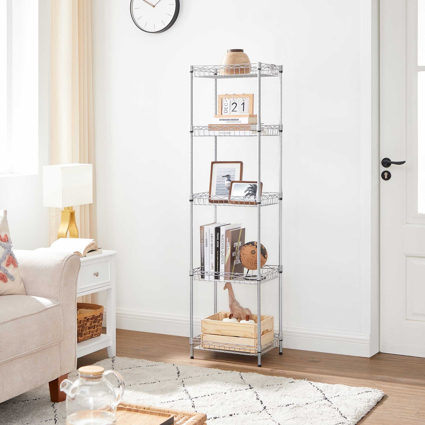 5-Tier Metal Storage Unit - Metal - Black - Adjustable Shelves with Hooks