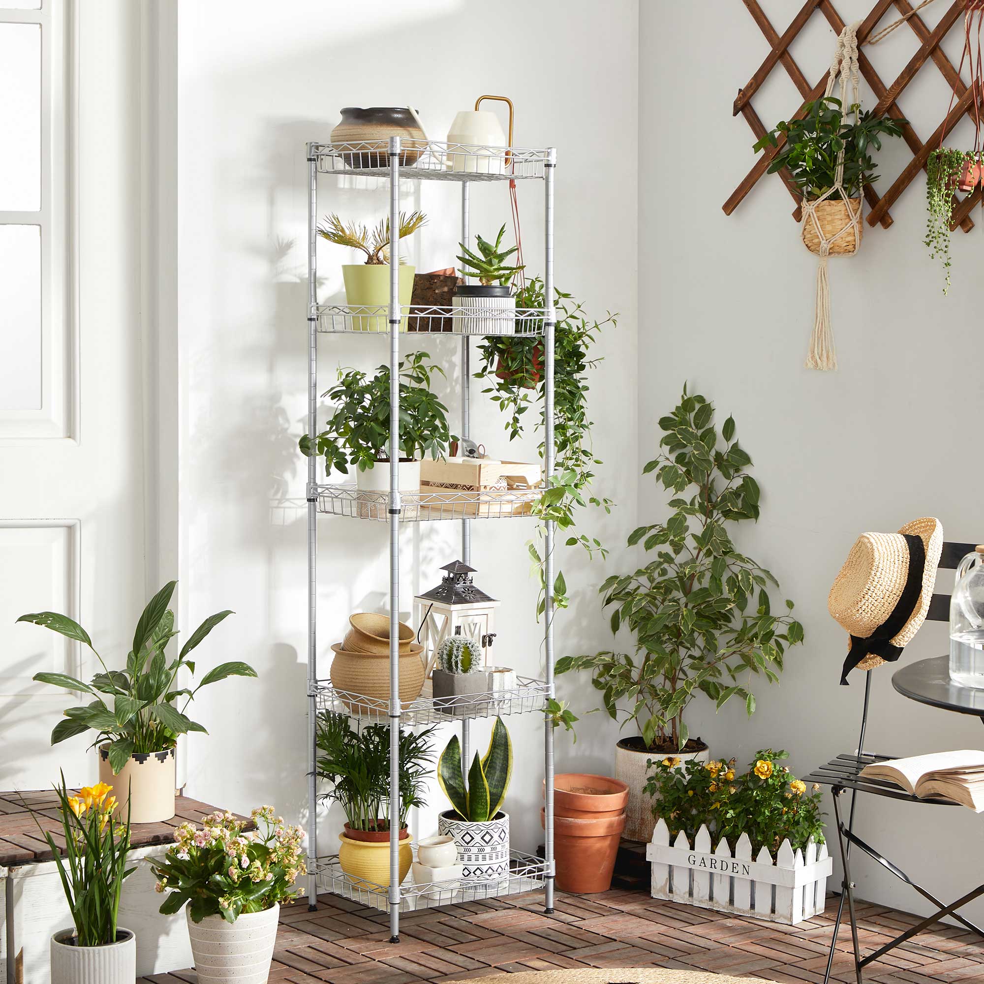 5-Tier Metal Storage Unit - Metal - Black - Adjustable Shelves with Hooks