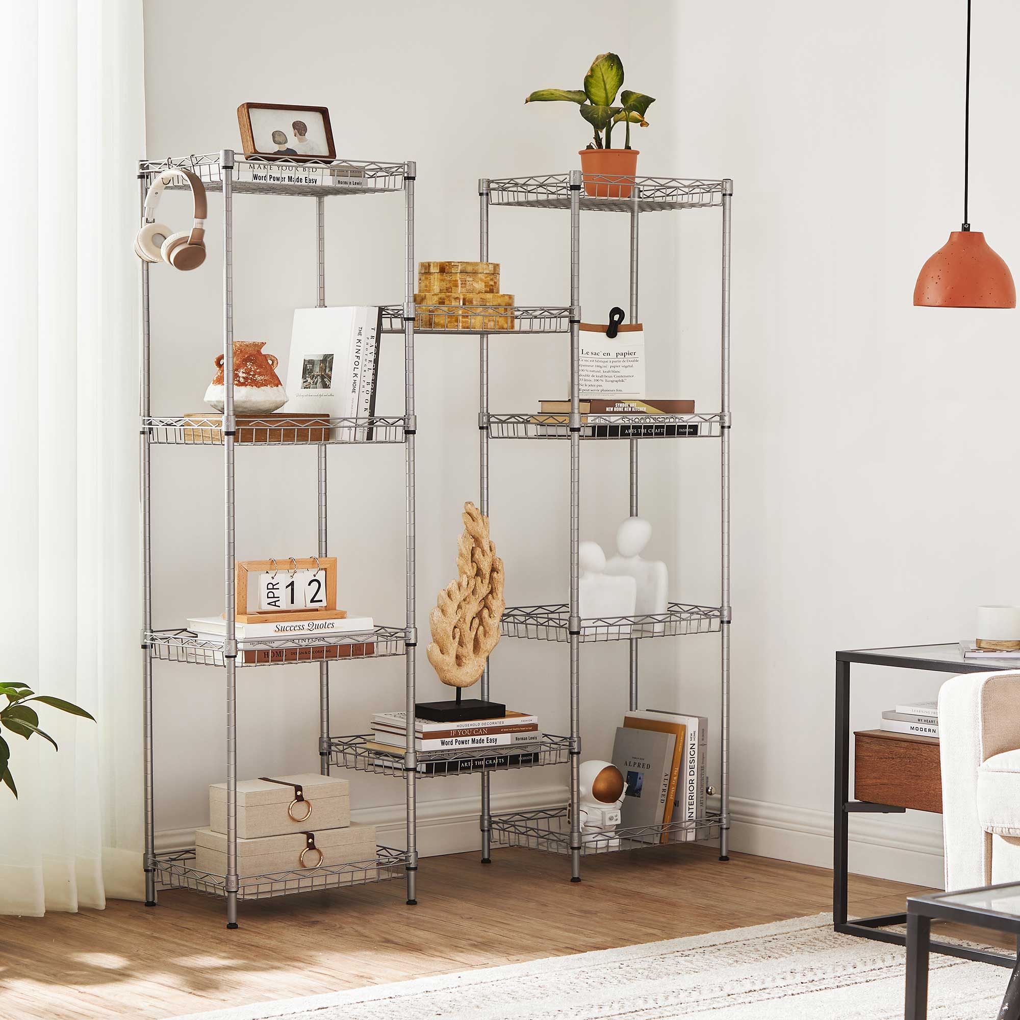5-Tier Metal Storage Unit - Metal - Black - Adjustable Shelves with Hooks