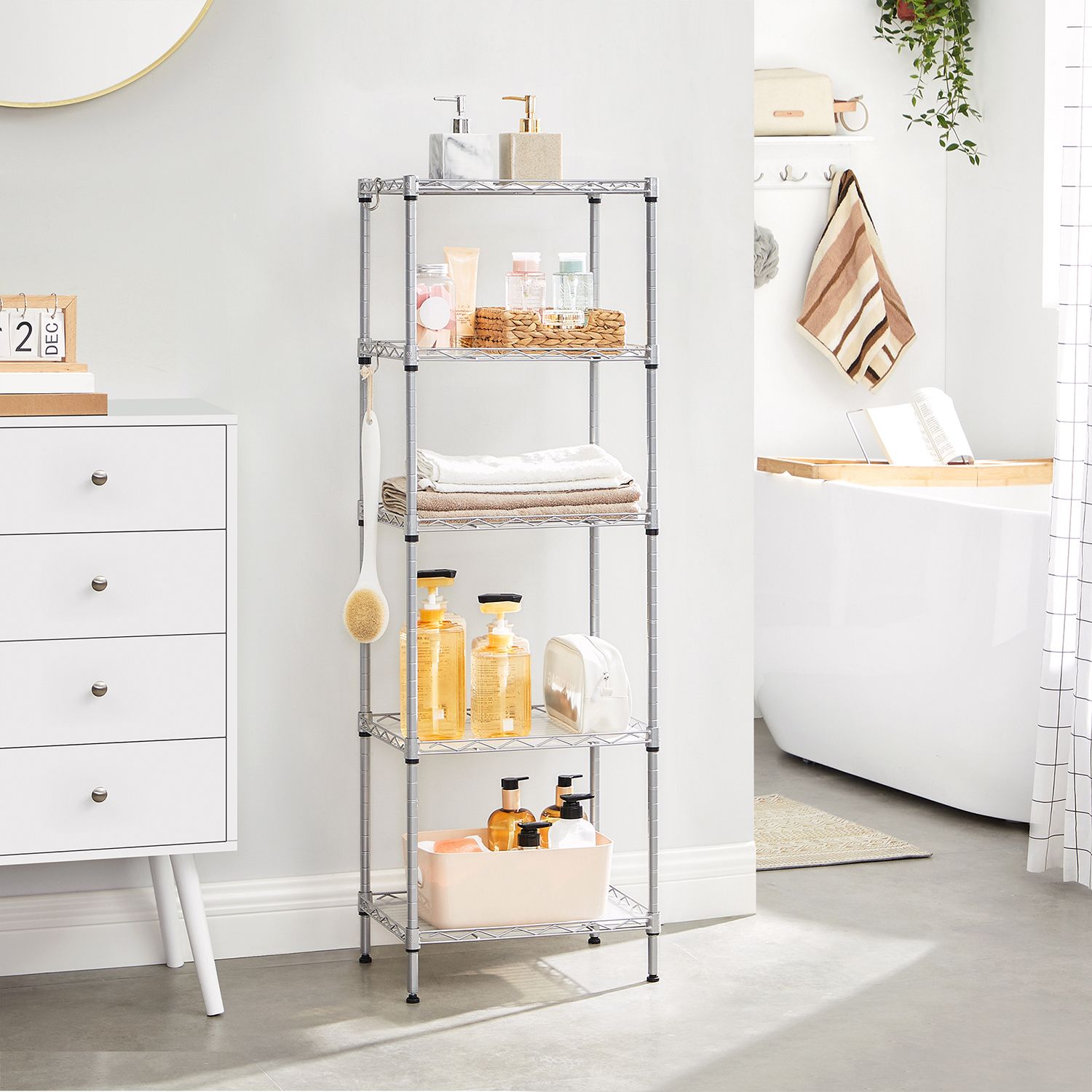 Metal Shelving Unit - Metal - Black - Adjustable Shelves with Hooks and High Load Capacity
