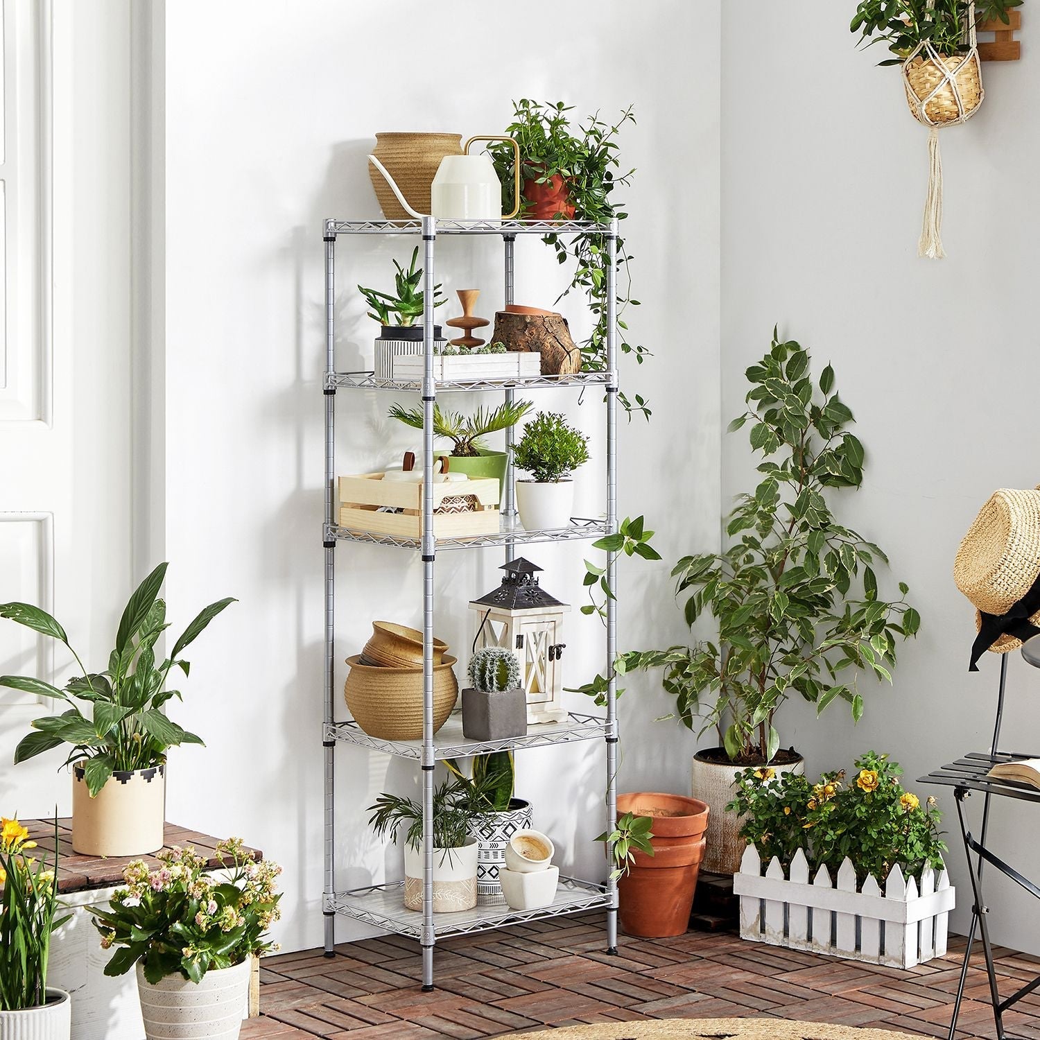 Metal Shelving Unit - Metal - Black - Adjustable Shelves with Hooks and High Load Capacity