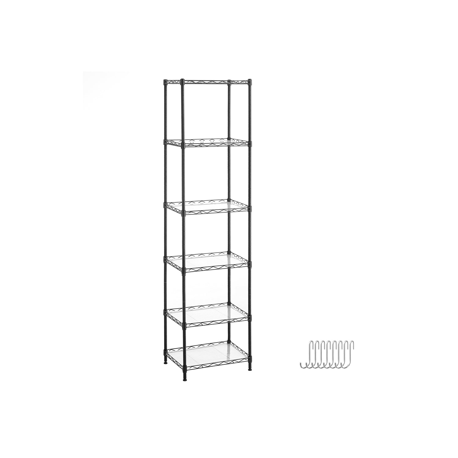 6-Tier Wire Shelving Unit - Metal - Ink Black - Adjustable Shelves with Shelf Liners and Hooks