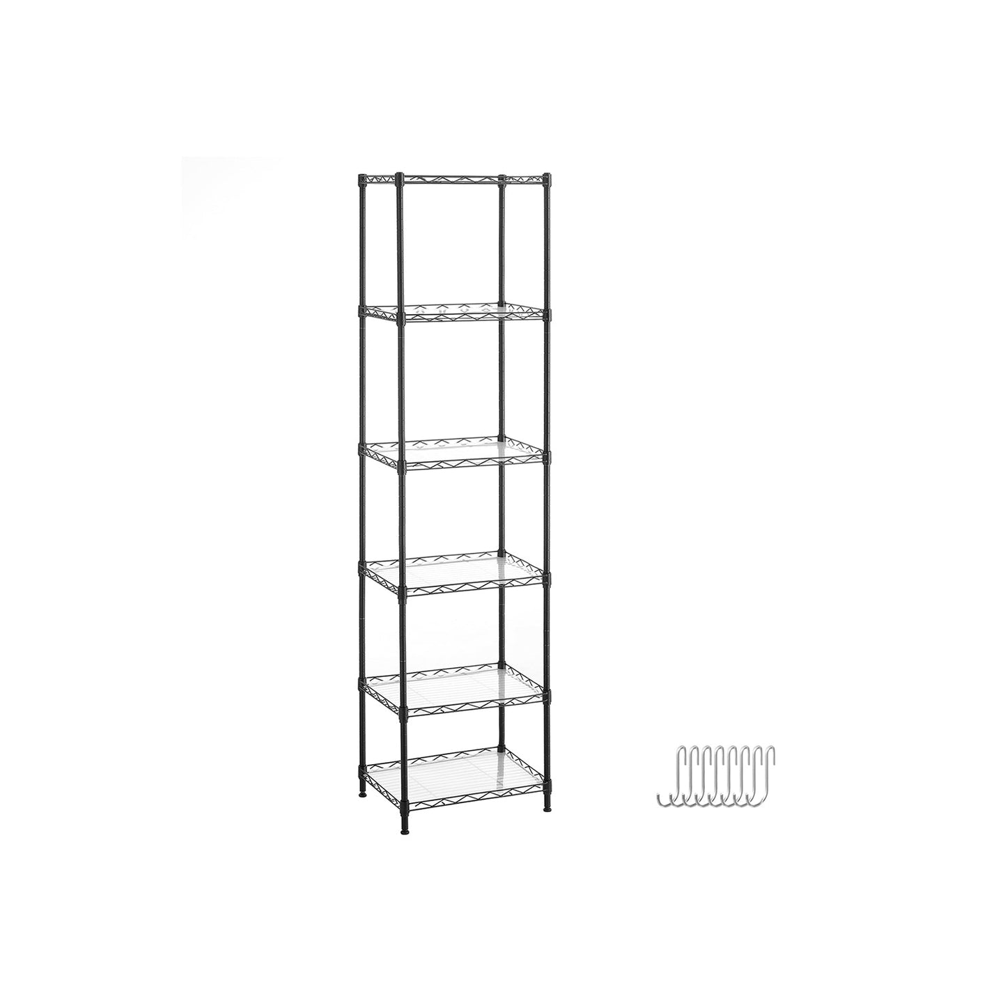 6-Tier Wire Shelving Unit - Metal - Ink Black - Adjustable Shelves with Shelf Liners and Hooks