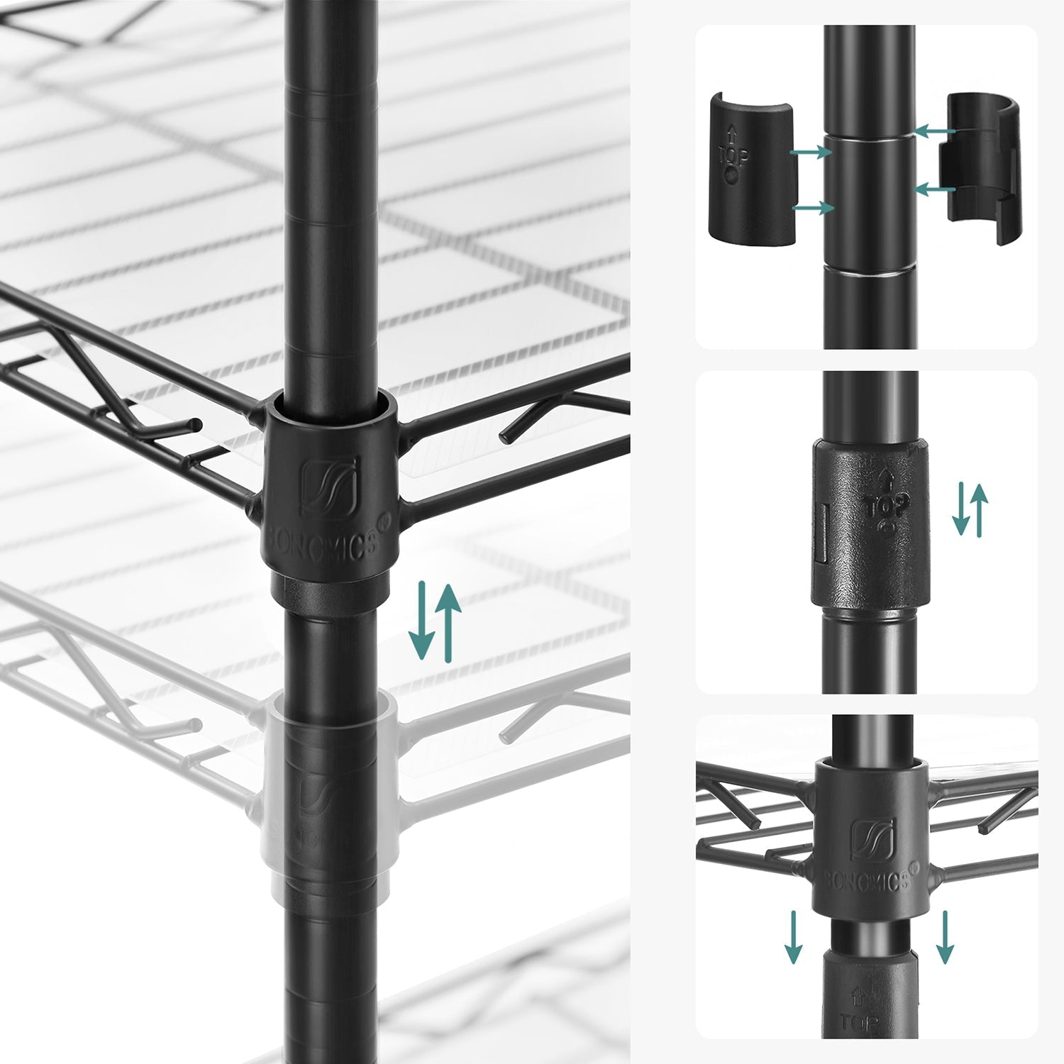 6-Tier Wire Shelving Unit - Metal - Ink Black - Adjustable Shelves with Shelf Liners and Hooks