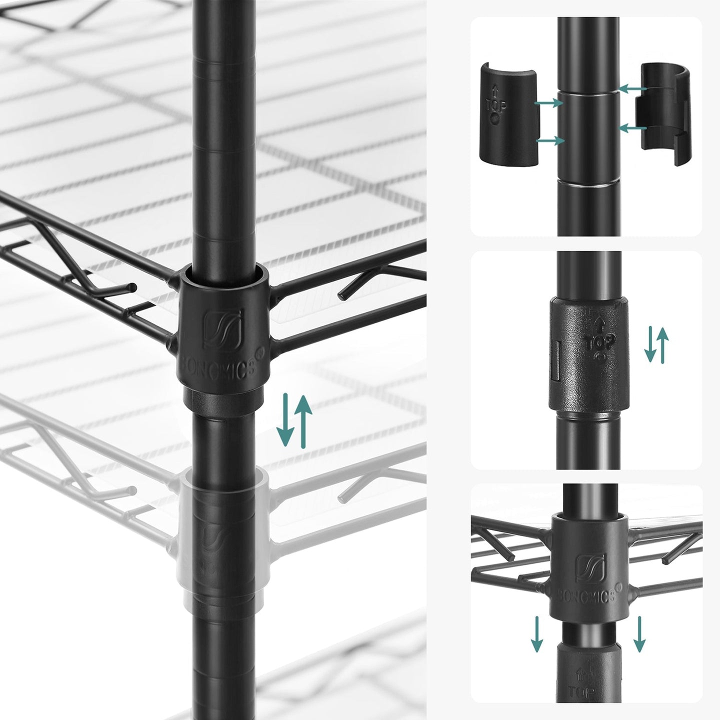 6-Tier Wire Shelving Unit - Metal - Ink Black - Adjustable Shelves with Shelf Liners and Hooks