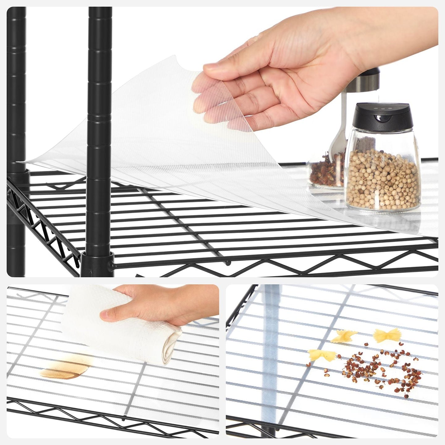 6-Tier Wire Shelving Unit - Metal - Ink Black - Adjustable Shelves with Shelf Liners and Hooks
