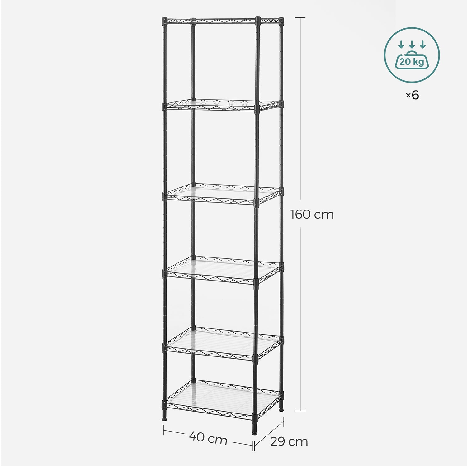 6-Tier Wire Shelving Unit - Metal - Ink Black - Adjustable Shelves with Shelf Liners and Hooks
