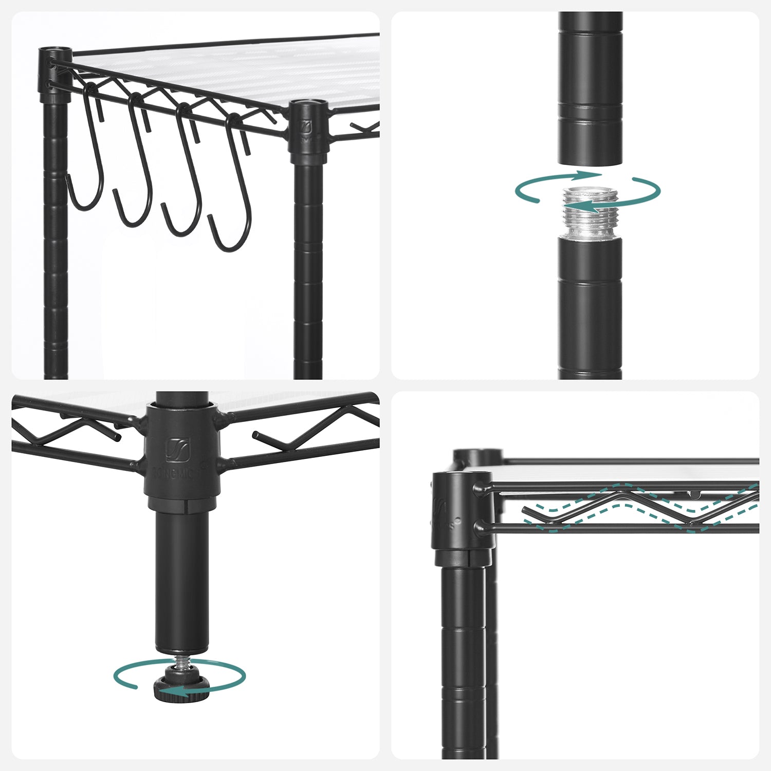 6-Tier Wire Shelving Unit - Metal - Ink Black - Adjustable Shelves with Shelf Liners and Hooks