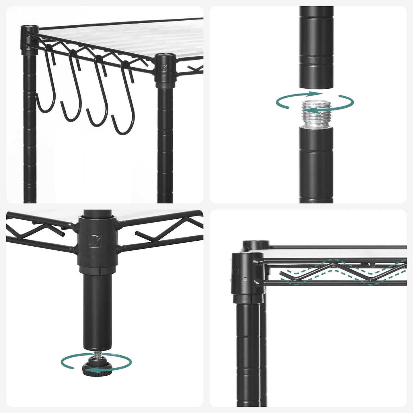 6-Tier Wire Shelving Unit - Metal - Ink Black - Adjustable Shelves with Shelf Liners and Hooks