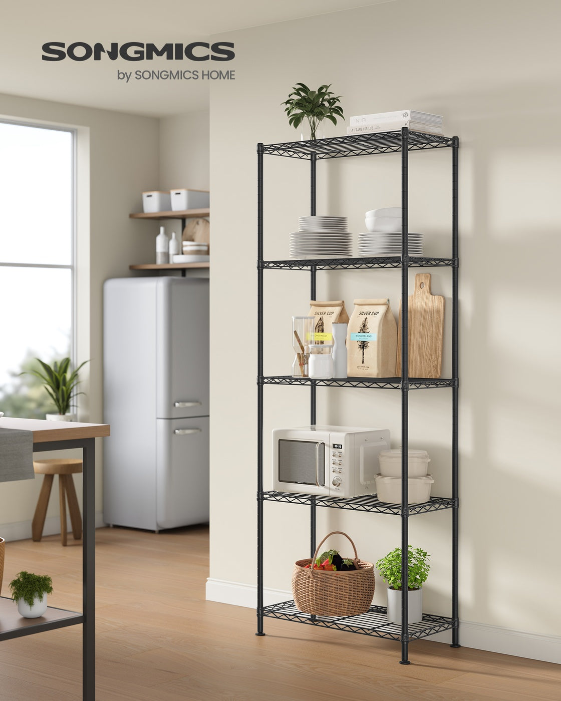Storage Shelf Metal Garage Adjustable 5 Tier - Plastic and Steel - Ink Black
