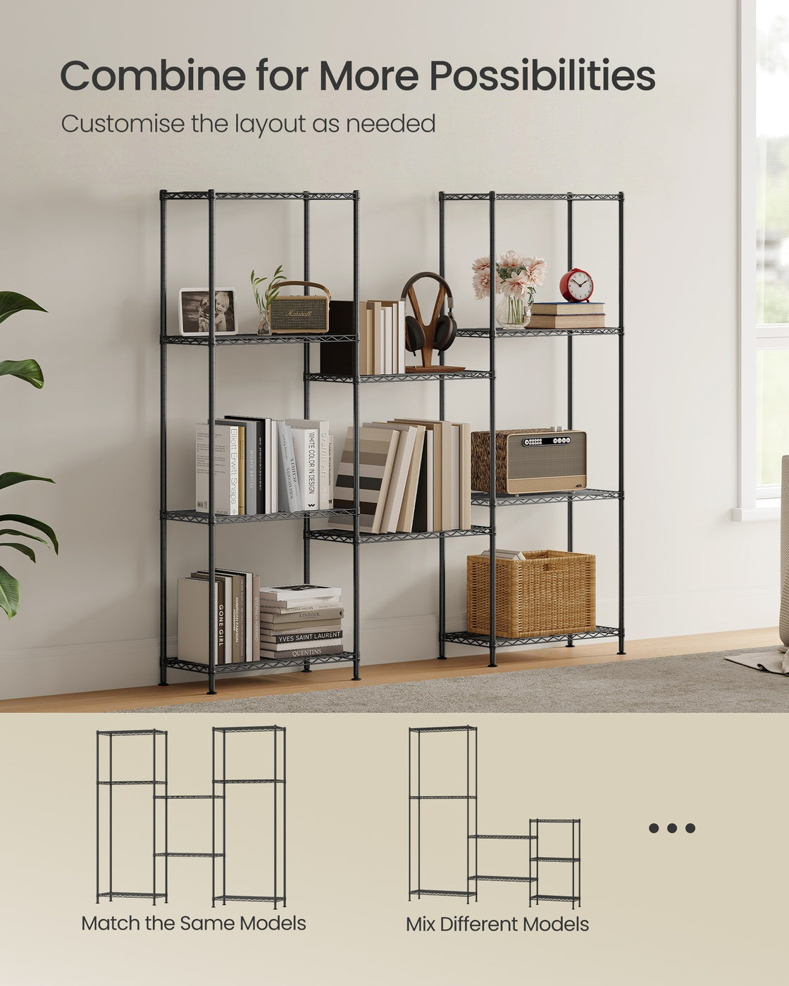Storage Shelf Metal Garage Adjustable 5 Tier - Plastic and Steel - Ink Black