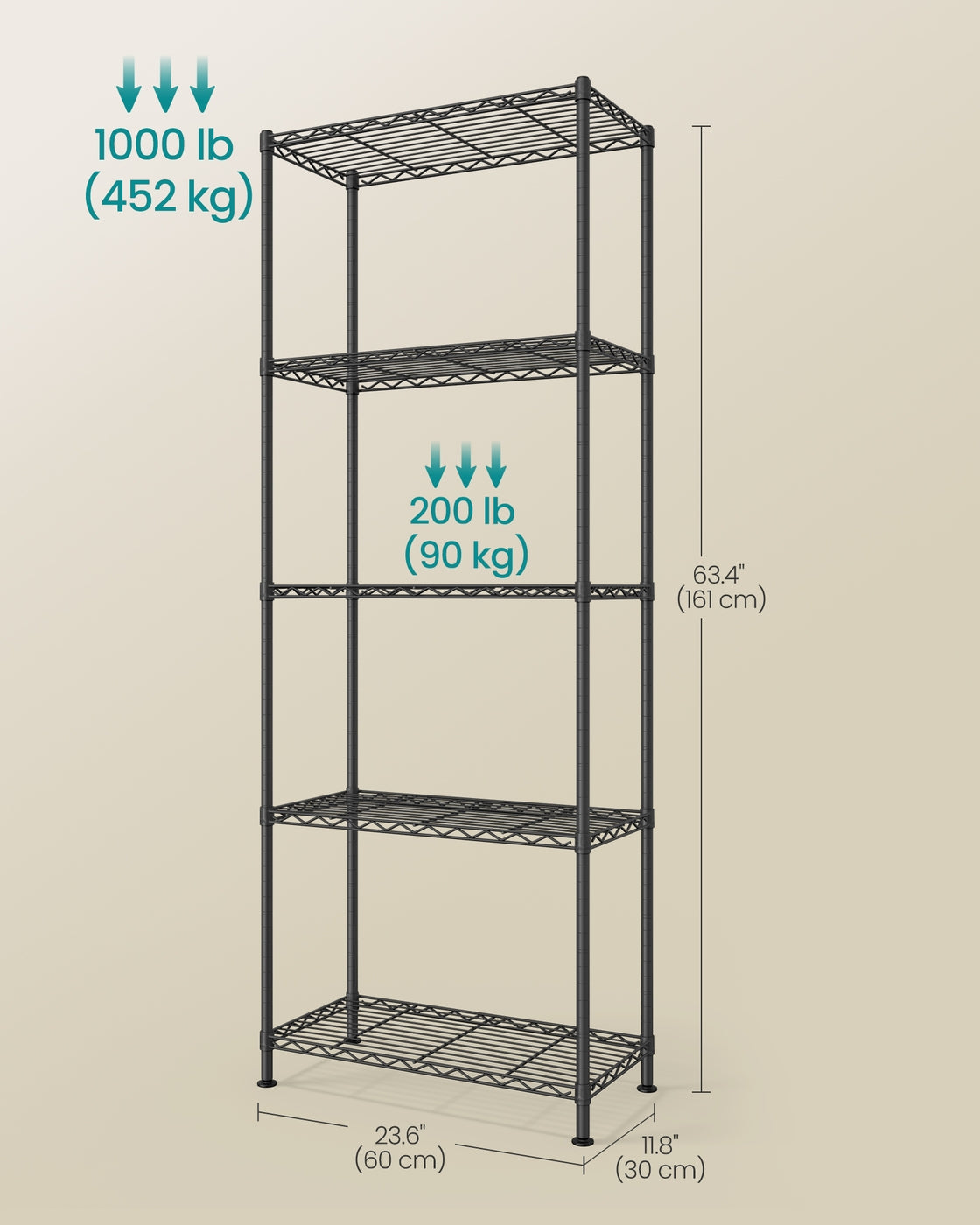 Storage Shelf Metal Garage Adjustable 5 Tier - Plastic and Steel - Ink Black