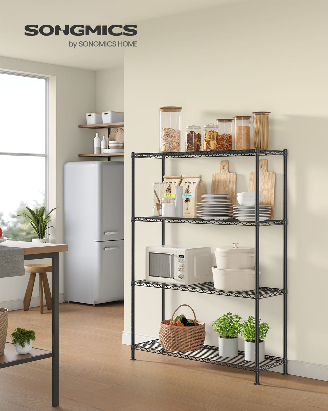 Storage Shelf Metal Garage Adjustable 4 Tier - Plastic and Steel - Ink Black