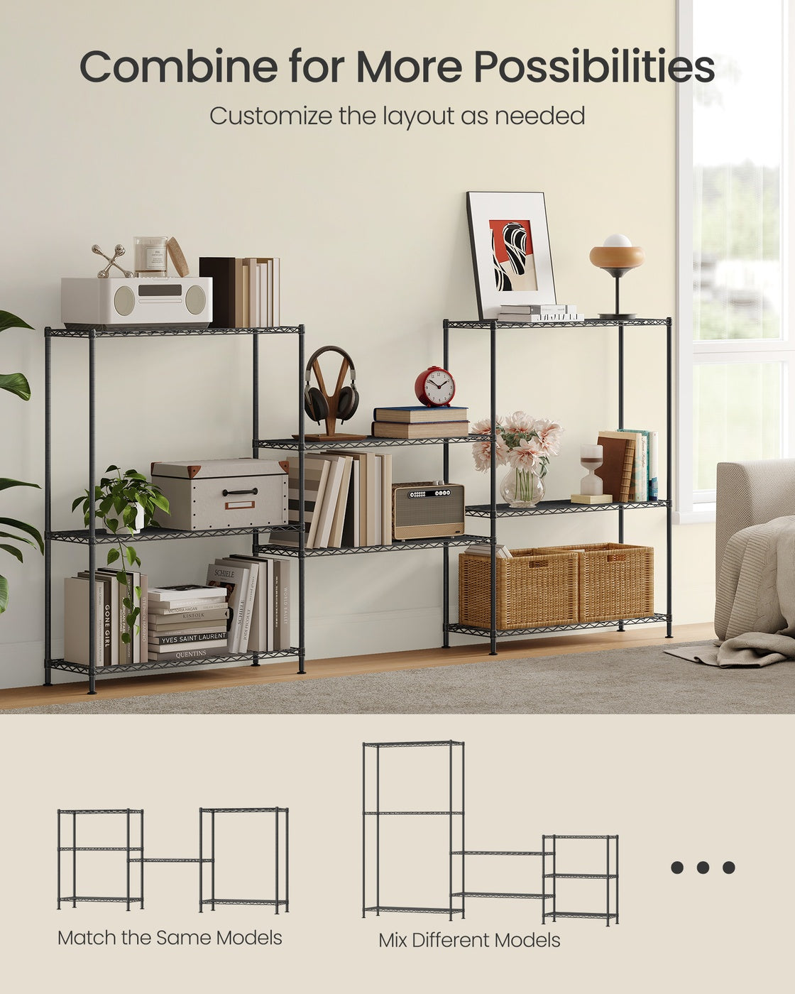 Storage Shelf Metal Garage Adjustable 4 Tier - Plastic and Steel - Ink Black
