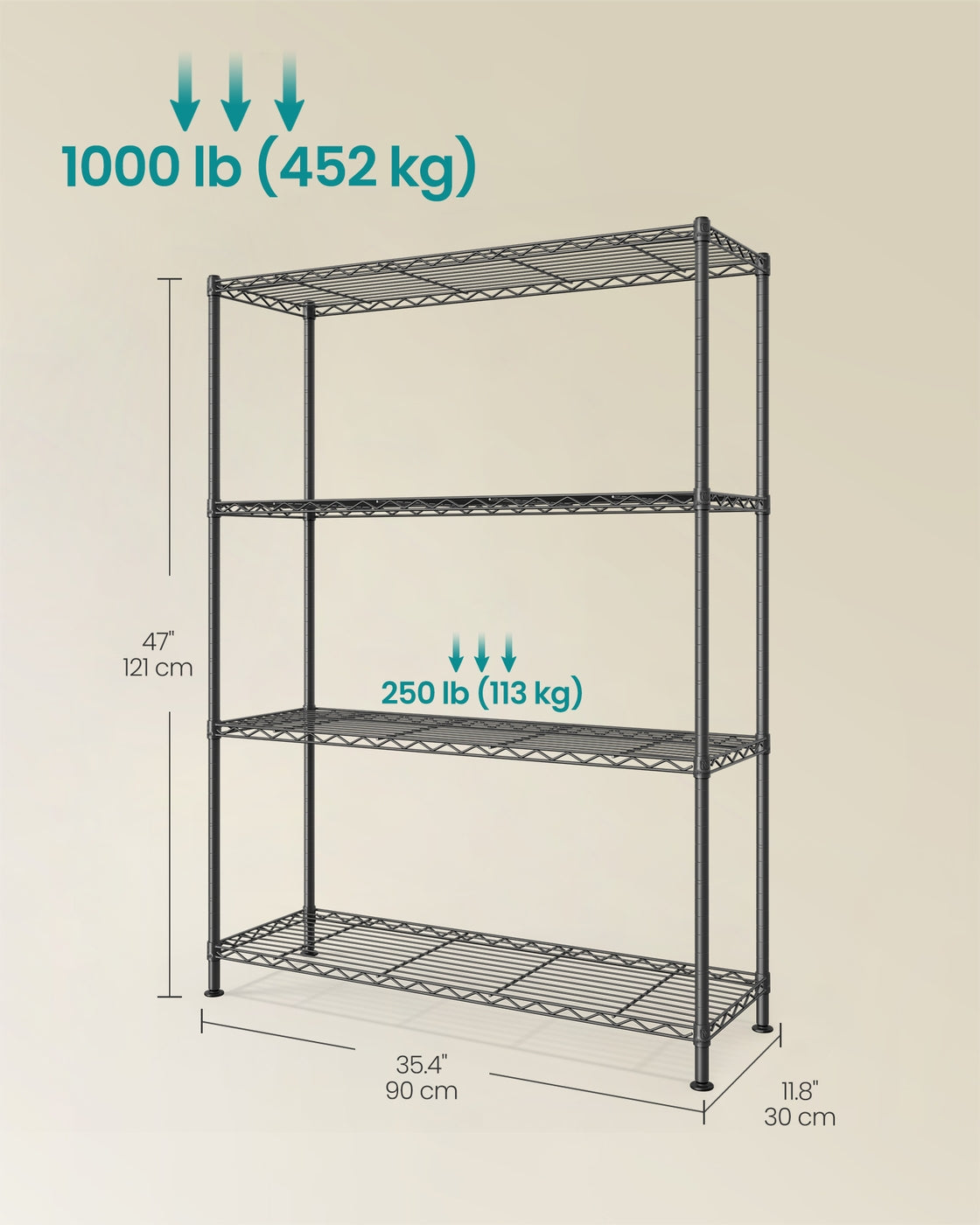 Storage Shelf Metal Garage Adjustable 4 Tier - Plastic and Steel - Ink Black