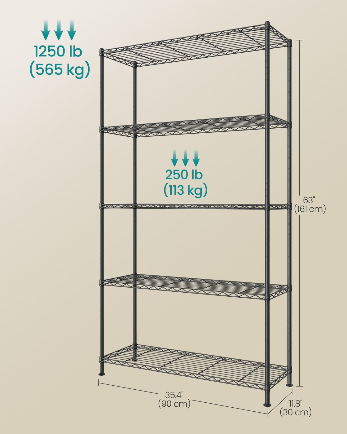 Storage Shelf - 30L - Steel - 5 Tier