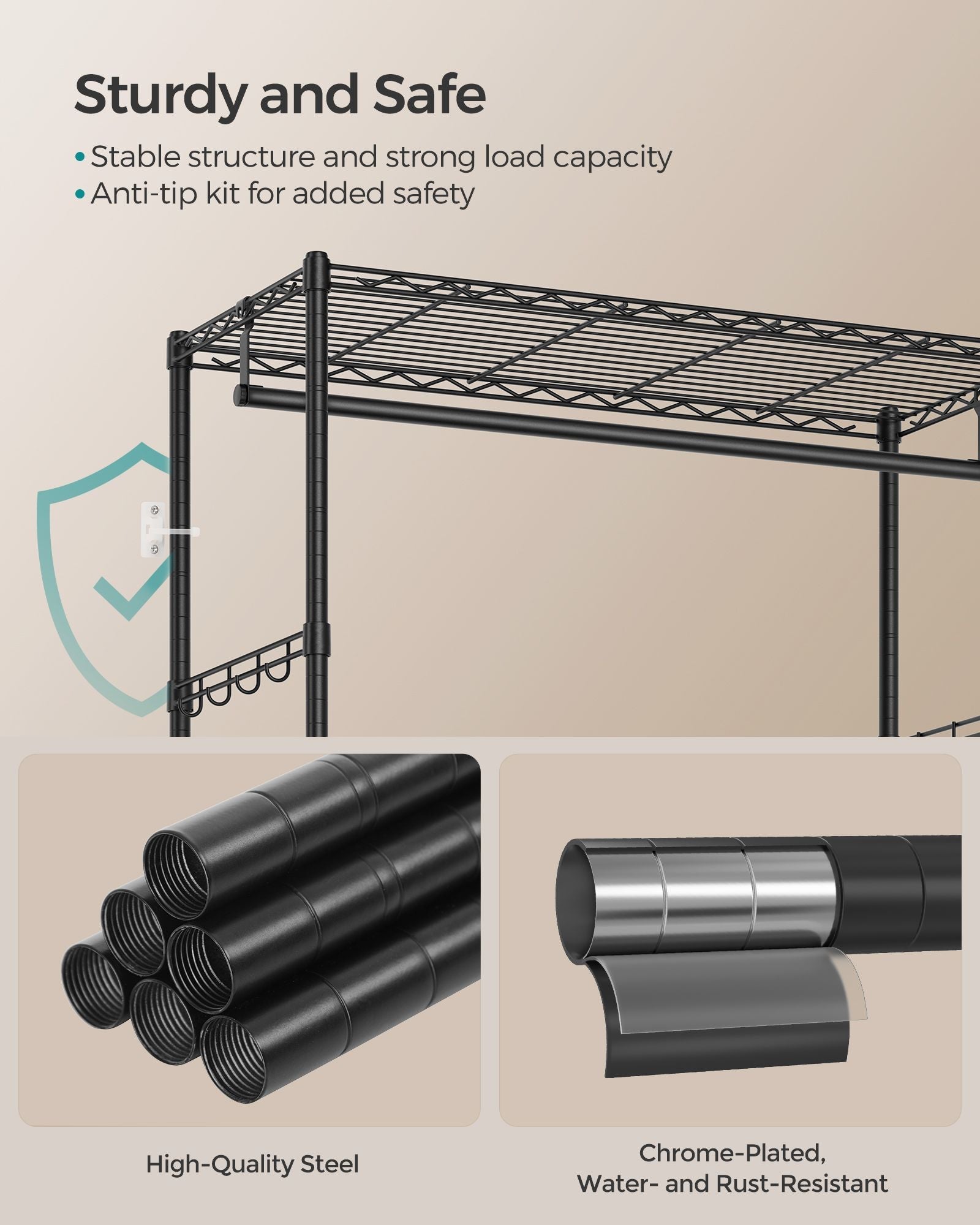 Clothes Rack - Metal - Ink Black - Freestanding with Mesh Shelf and Drawers