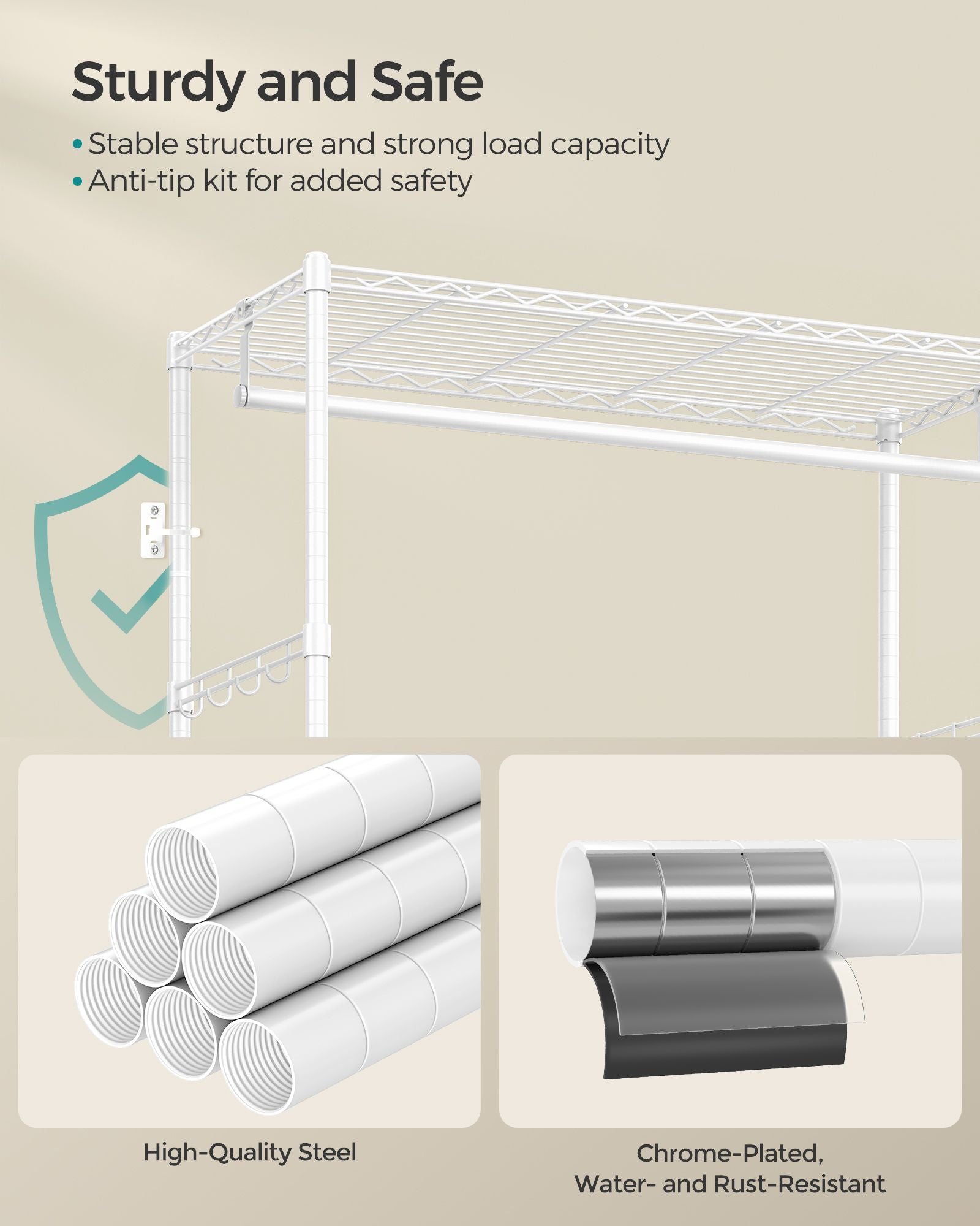 Clothes Rack - Metal - Cloud White - With Mesh Shelf and Drawers