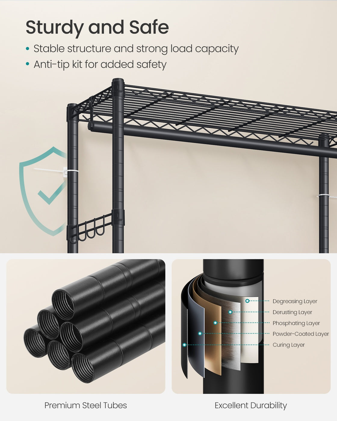 Rolling Portable Wardrobe - 199L - Steel - Adjustable Shelves
