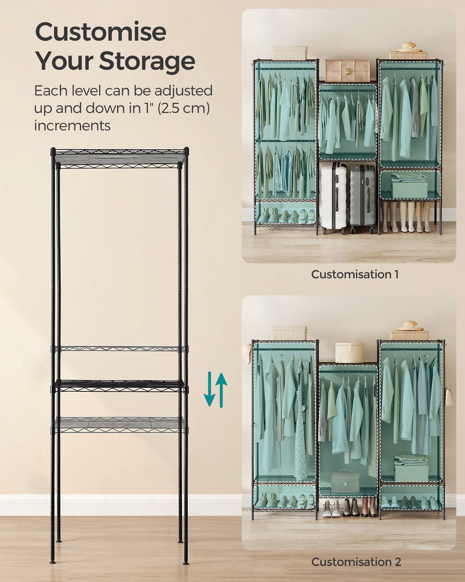 Portable Open Wardrobe - Metal - Ink Black