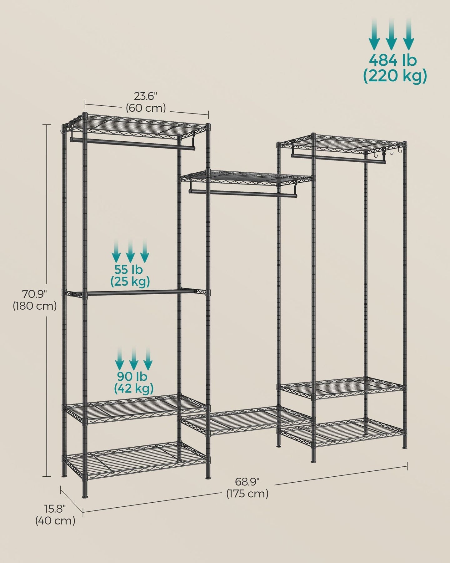 Portable Open Wardrobe - Metal - Ink Black