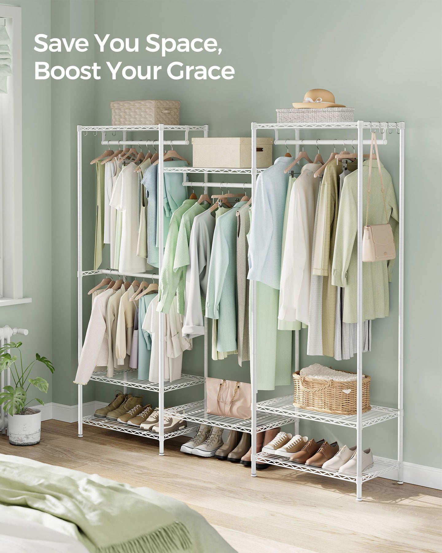 Dividable Open Portable Wardrobe - Metal - Cloud White - Adjustable Shelves and Hanging Rails