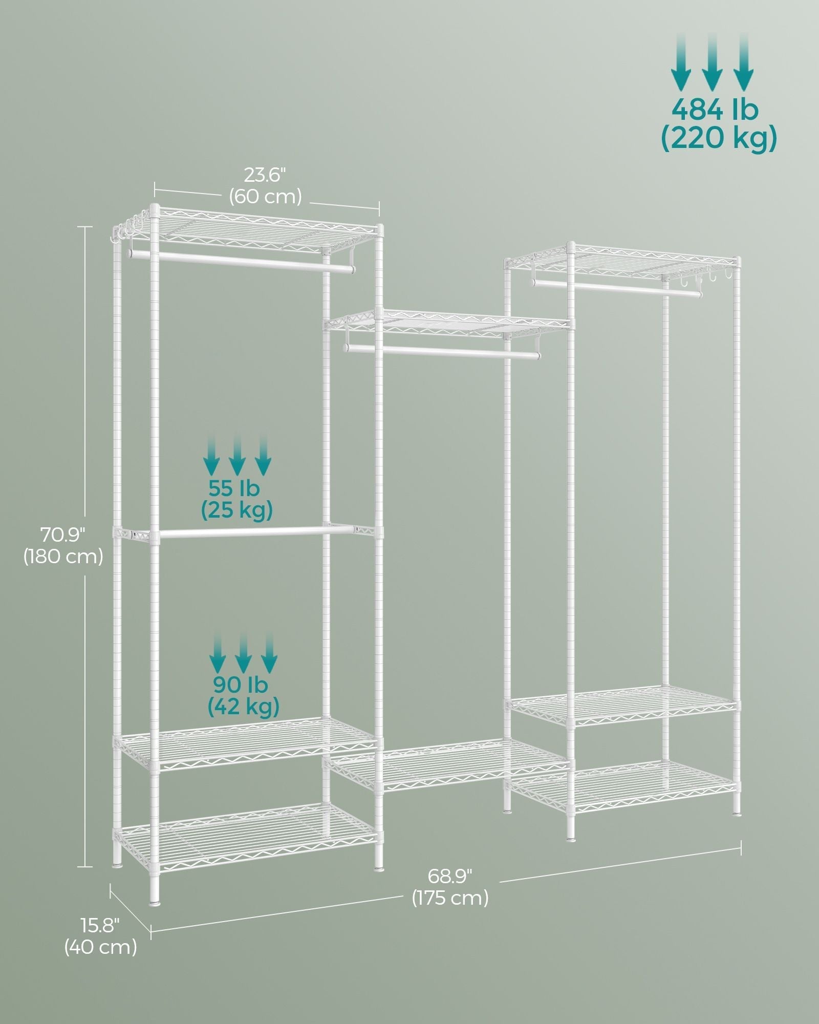 Dividable Open Portable Wardrobe - Metal - Cloud White - Adjustable Shelves and Hanging Rails