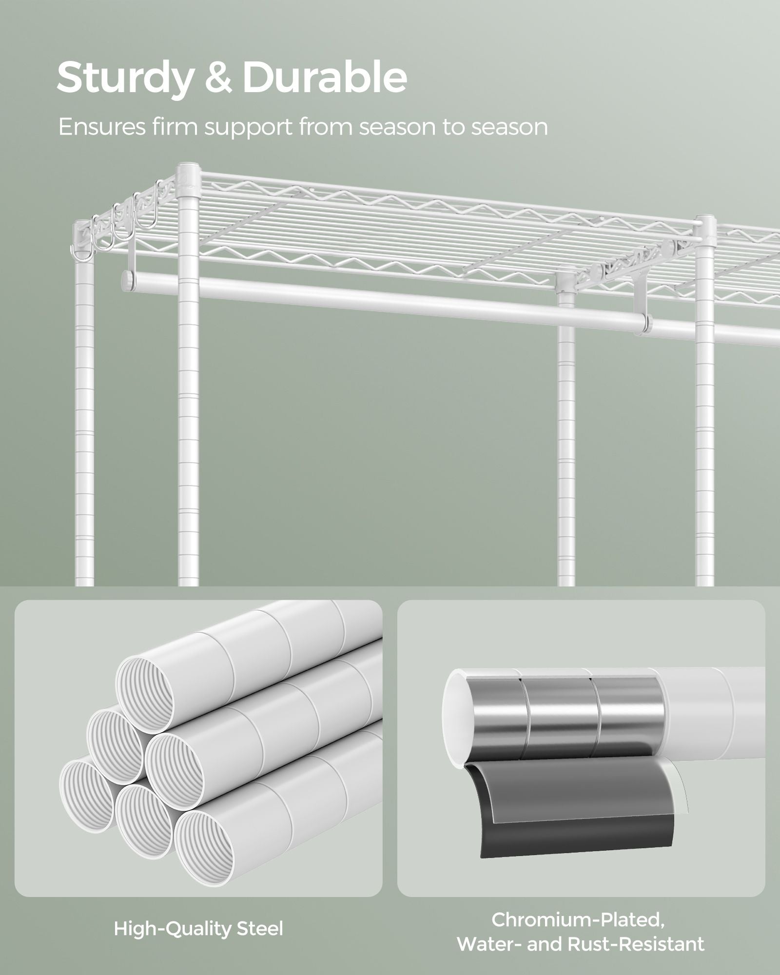 Dividable Open Portable Wardrobe - Metal - Cloud White - Adjustable Shelves and Hanging Rails