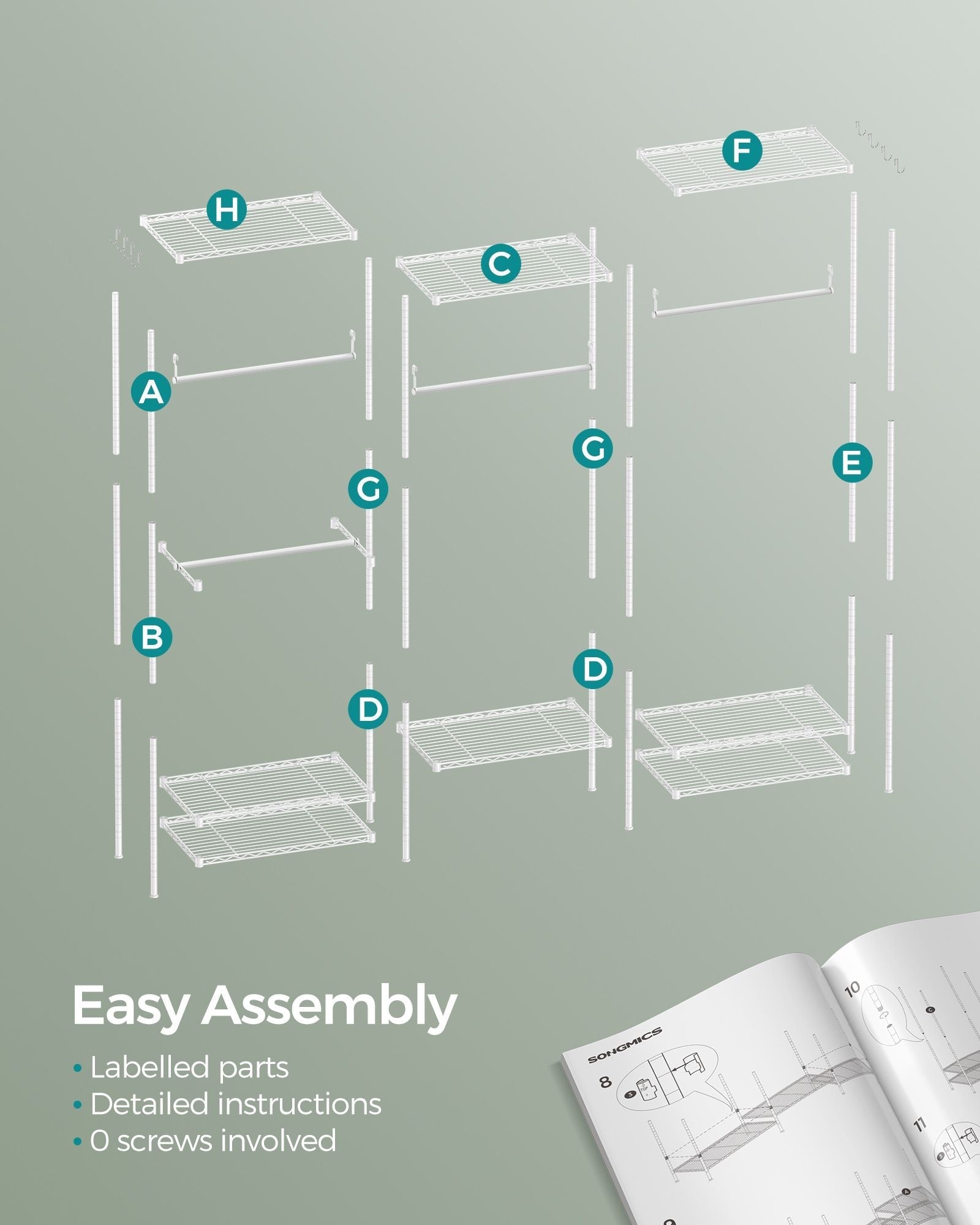Dividable Open Portable Wardrobe - Metal - Cloud White - Adjustable Shelves and Hanging Rails