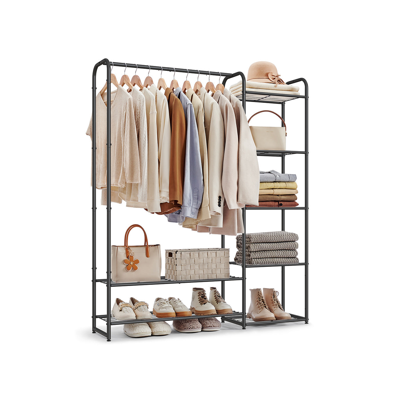 Open Wardrobe - Metal - Ink Black - Freestanding with Storage Shelves