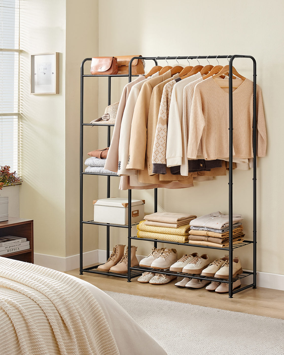 Open Wardrobe - Metal - Ink Black - Freestanding with Storage Shelves