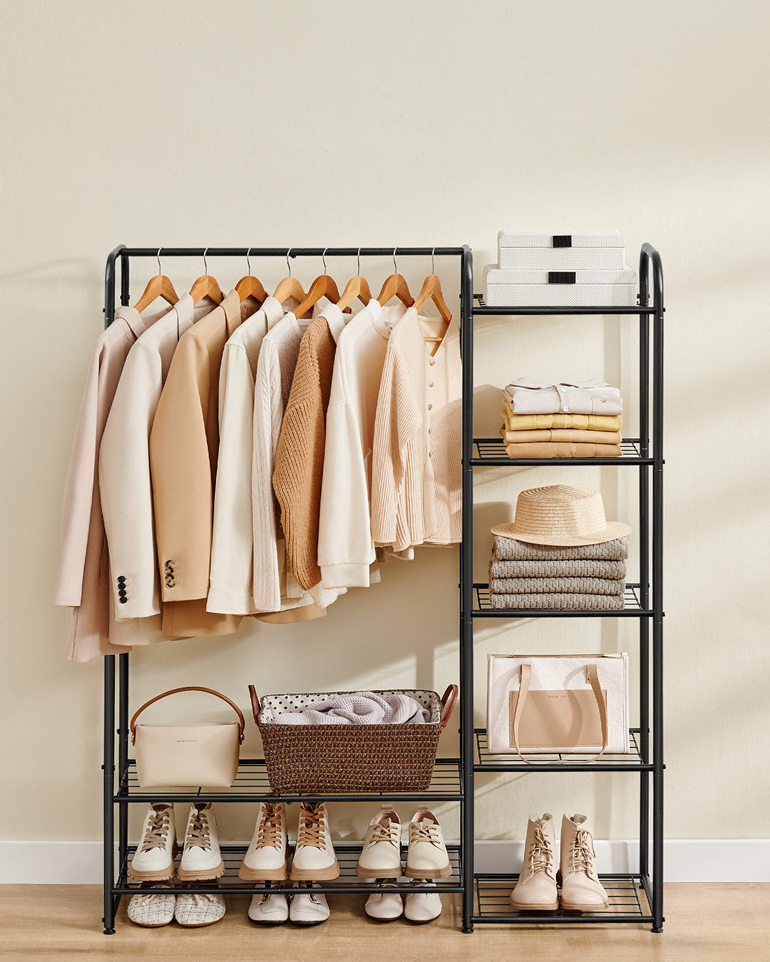 Open Wardrobe - Metal - Ink Black - Freestanding with Storage Shelves