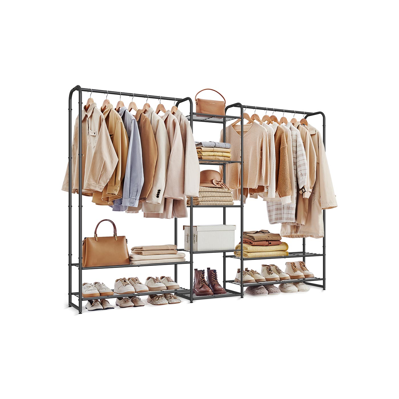 Open Wardrobe - Metal - Matt Black - Freestanding with Storage Shelves