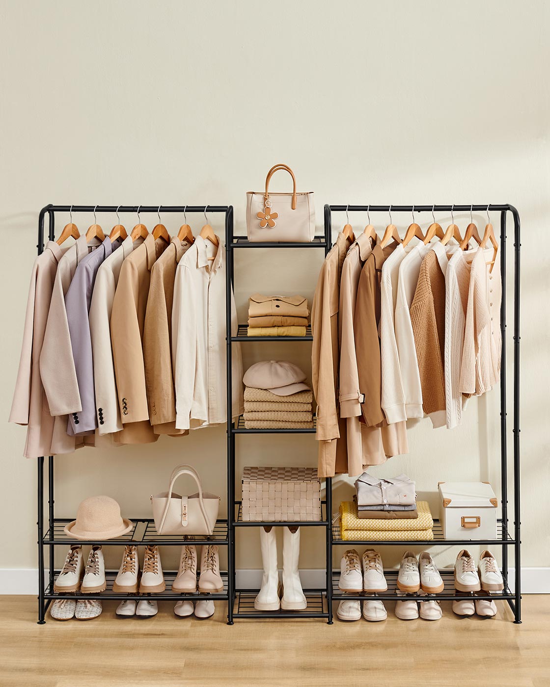 Open Wardrobe - Metal - Matt Black - Freestanding with Storage Shelves