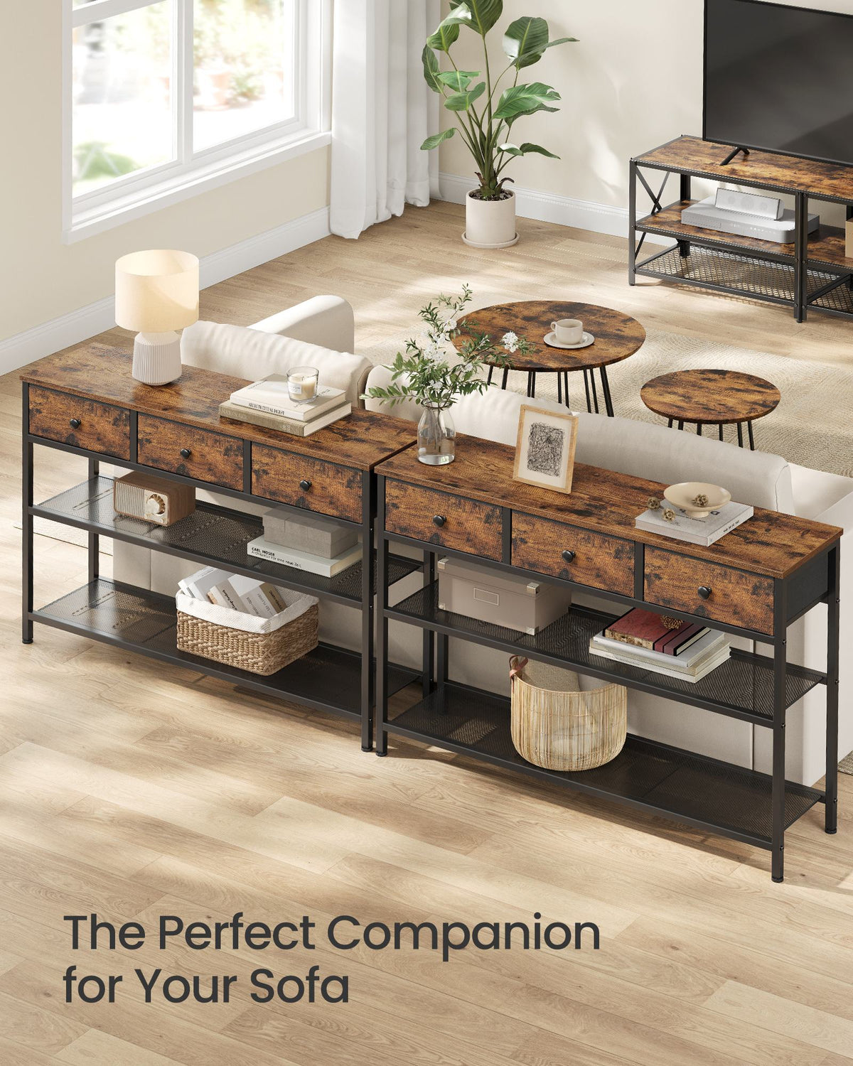 Console Table - Narrow with Storage - Rustic Brown - 98.8 x 30 x 78.7 cm