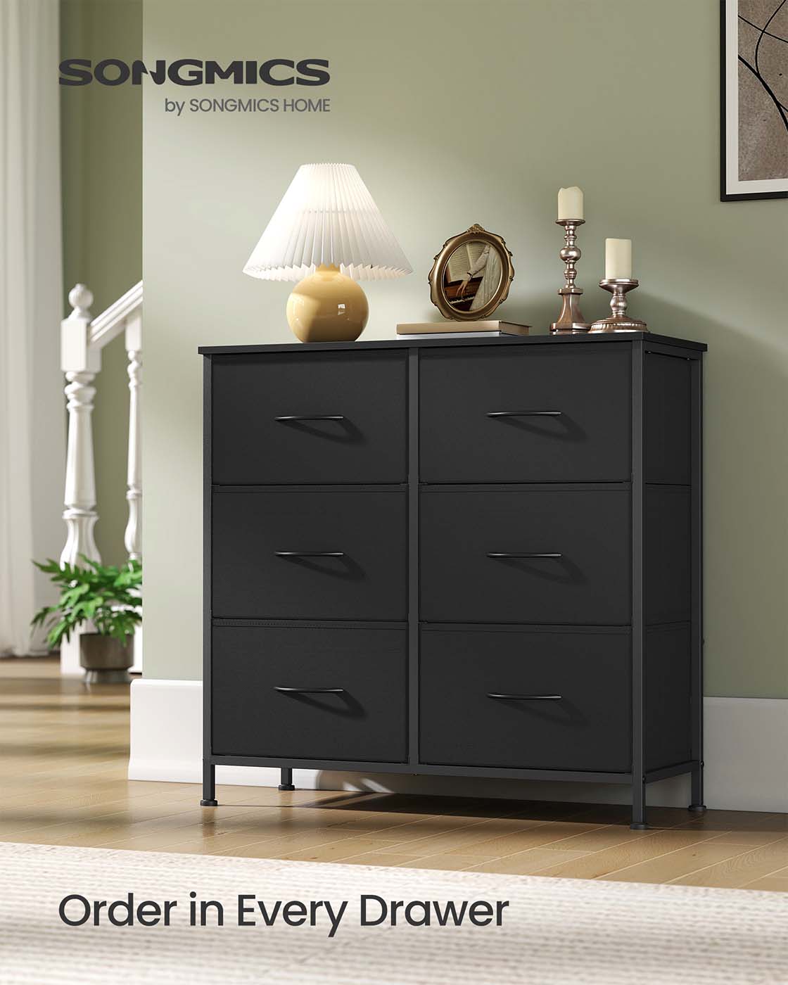 6 Drawer Chest - Steel - Ink Black & Ebony Black - Versatile Fabric Storage Unit